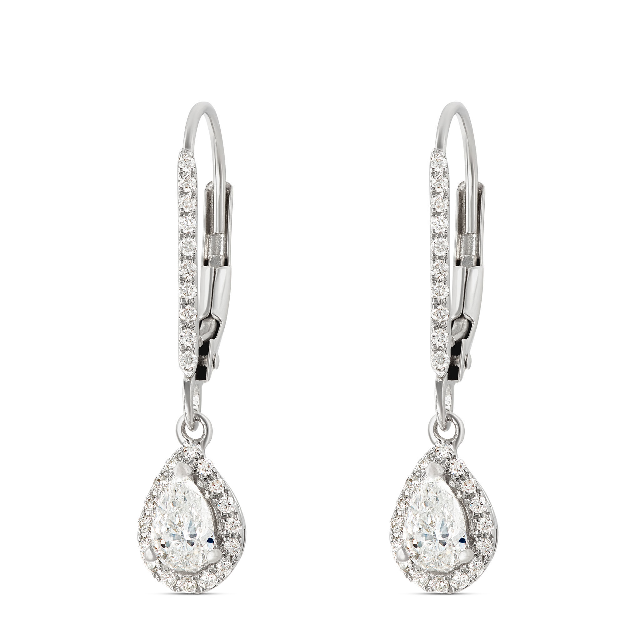 Diamond Leverback Earrings, 14K White Gold