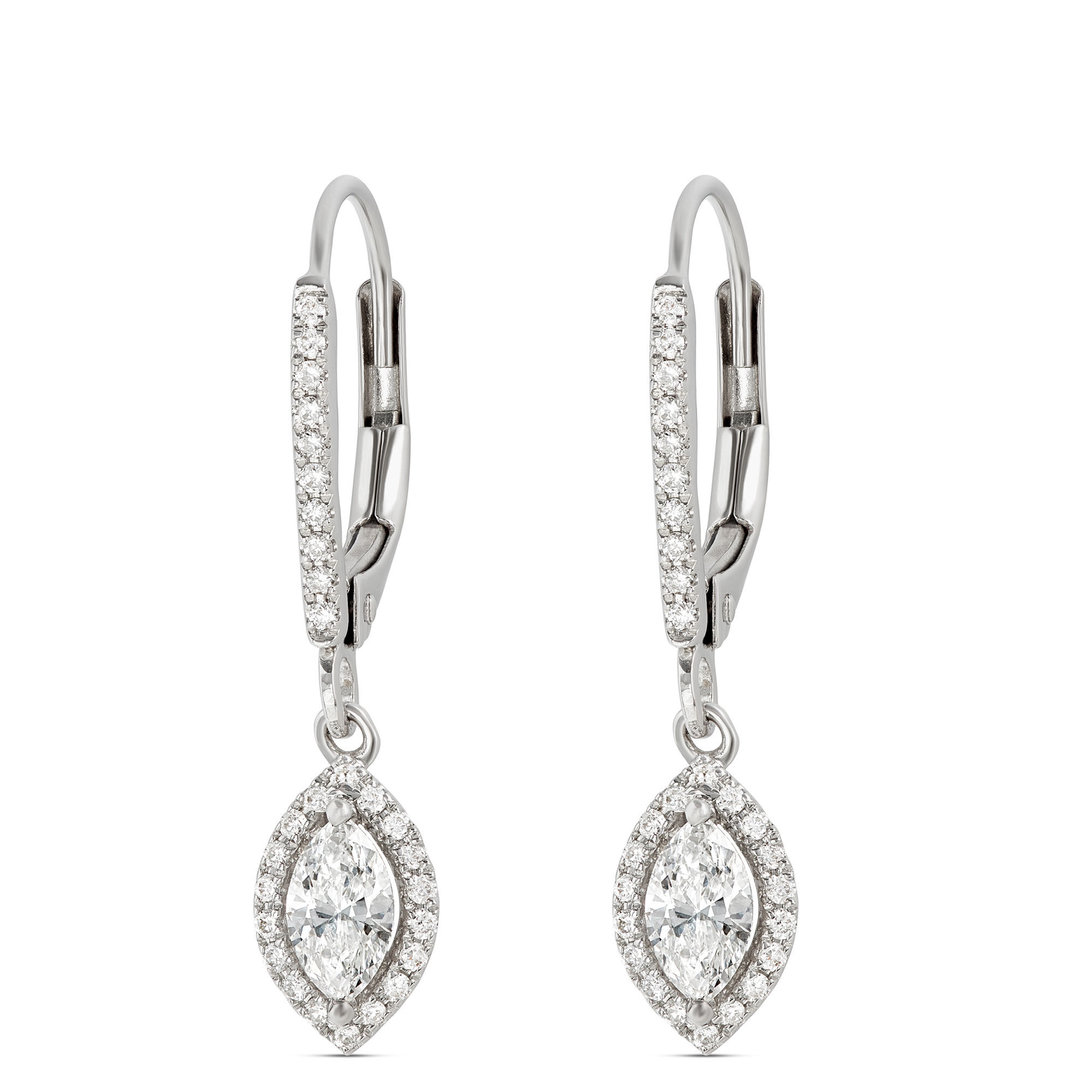 Marquise Leverback Diamond Earrings, 14K White Gold