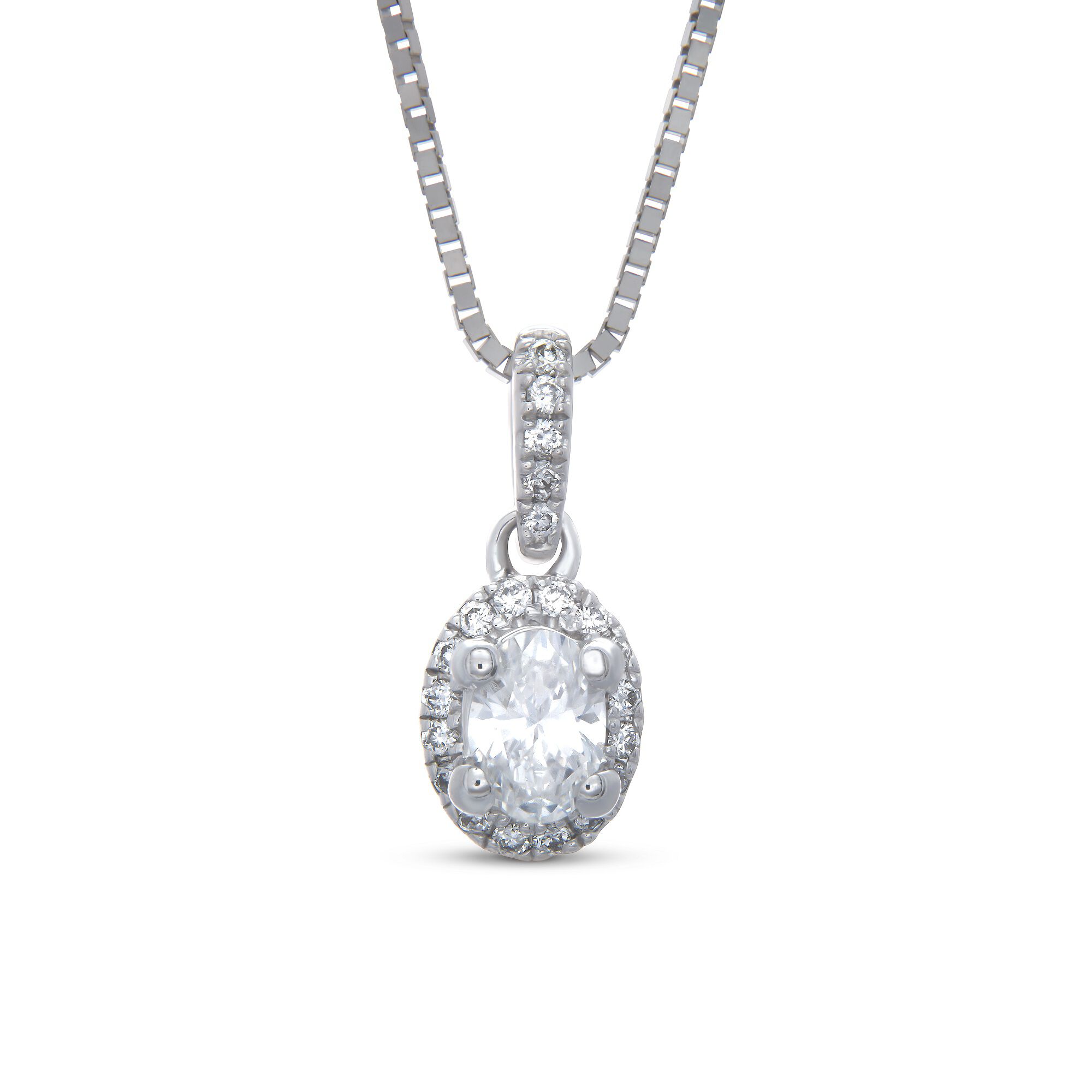 Oval Cluster Diamond Pendant, 14K White Gold