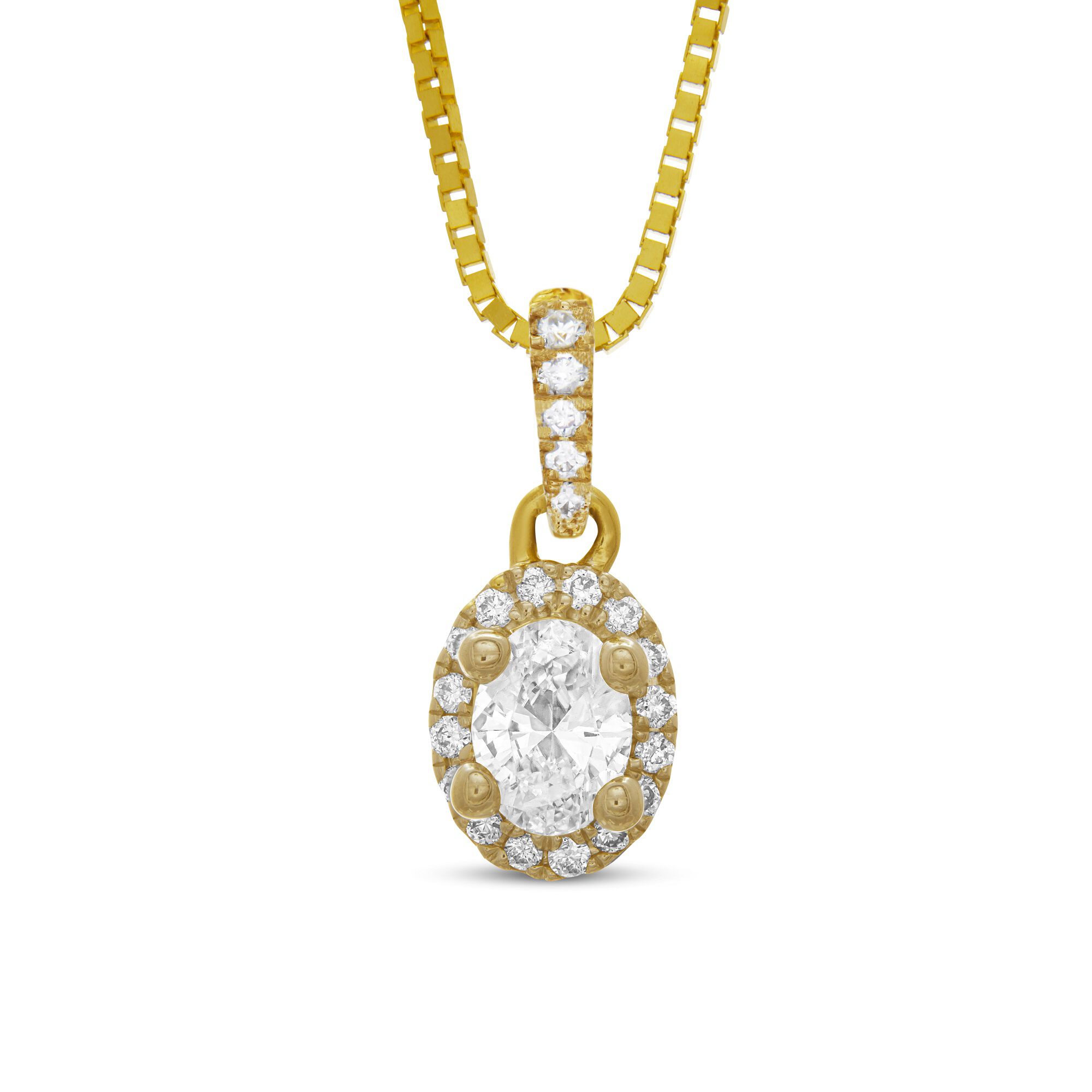 Oval Cluster Diamond Pendant, 14K Yellow Gold