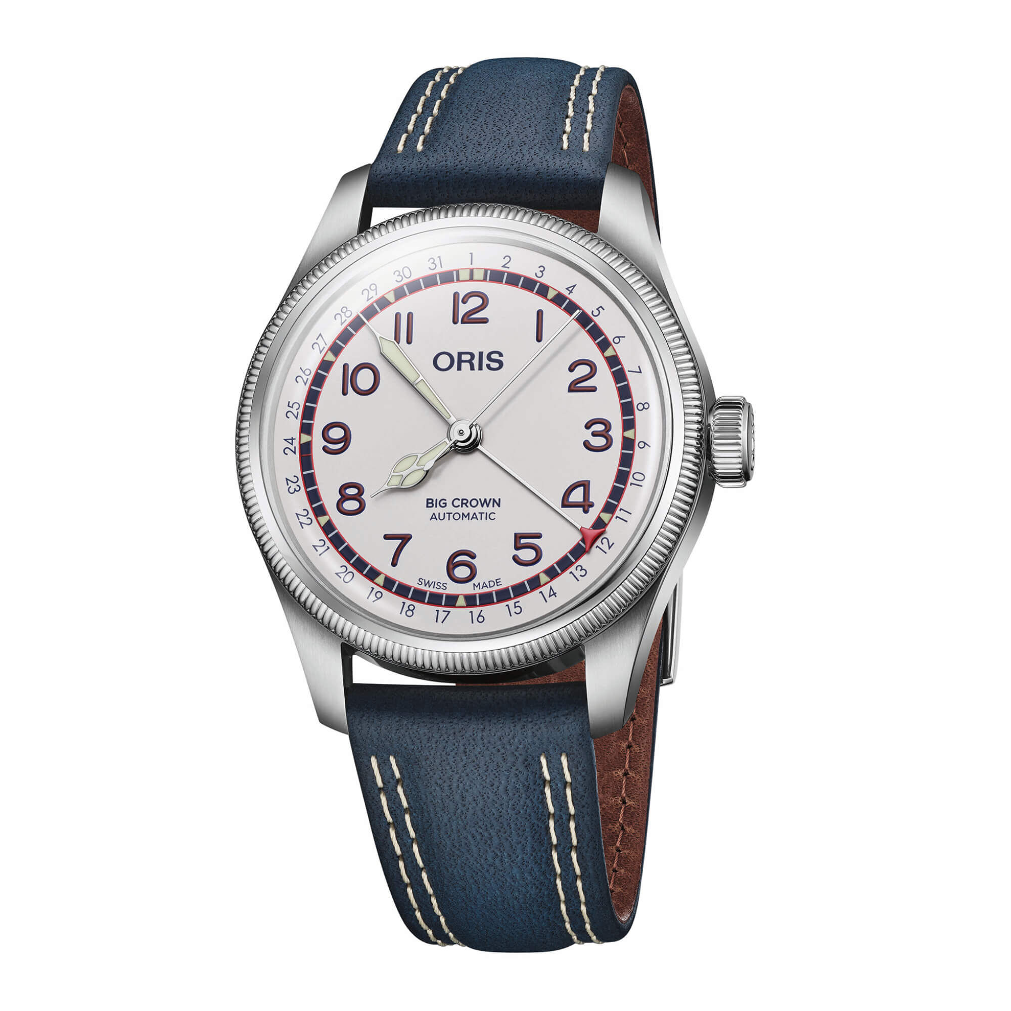 Oris Hank Aaron Limited Edition Watch White Dial Blue Leather Strap, 40mm