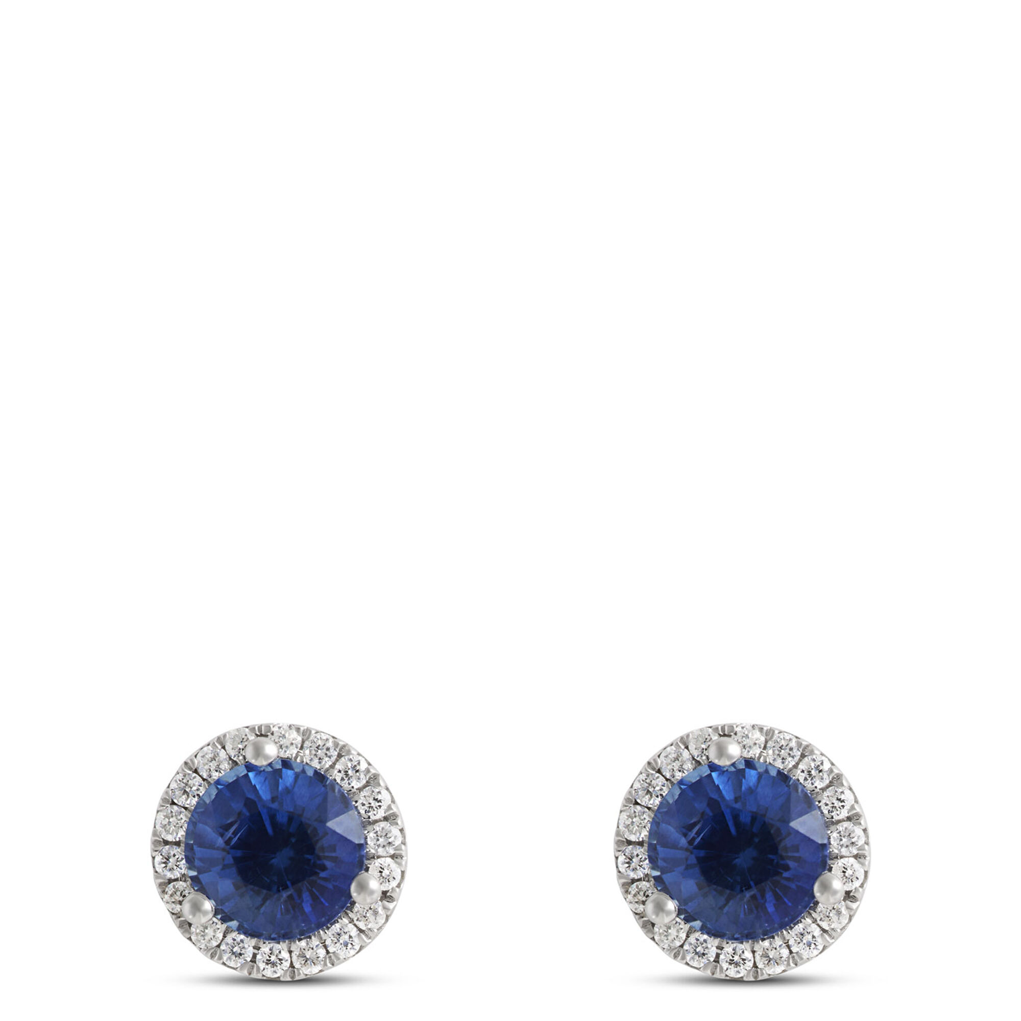 Round Sapphire and Diamond Studs, 14K White Gold