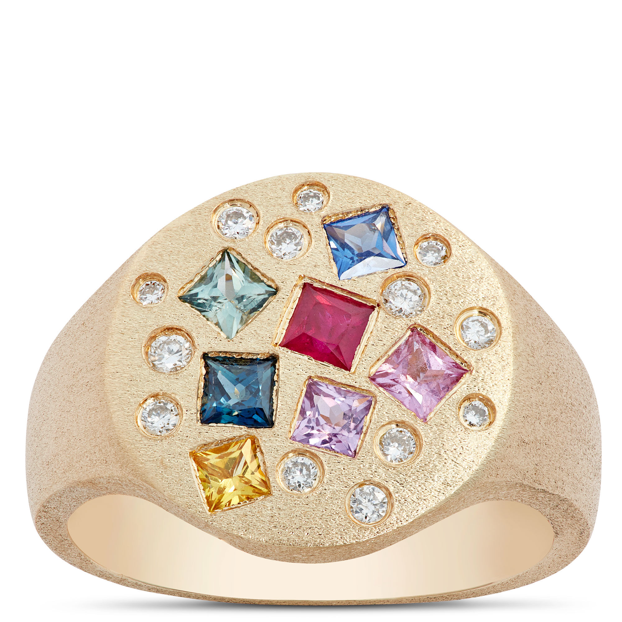 Confetti Gemstone and Diamond Ring, 14K Yellow Gold