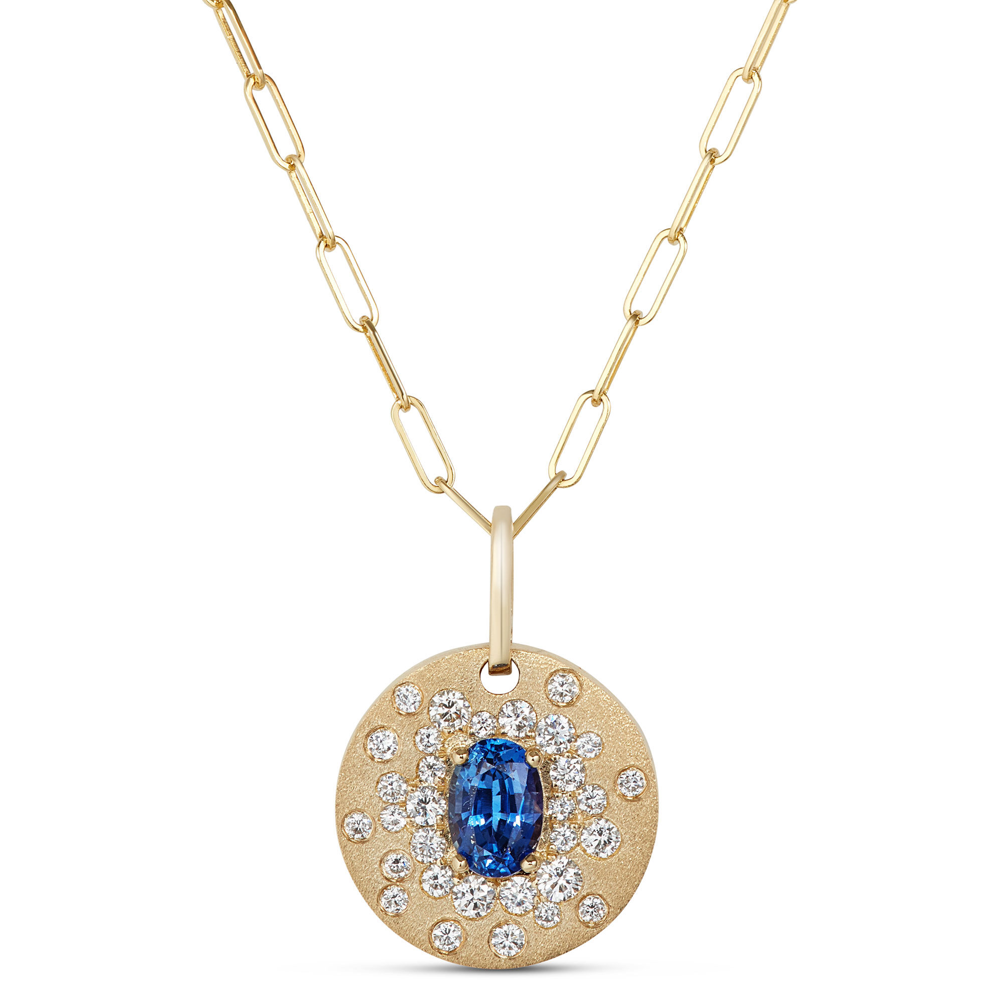 Confetti Oval Sapphire Pendant, 14K Yellow Gold