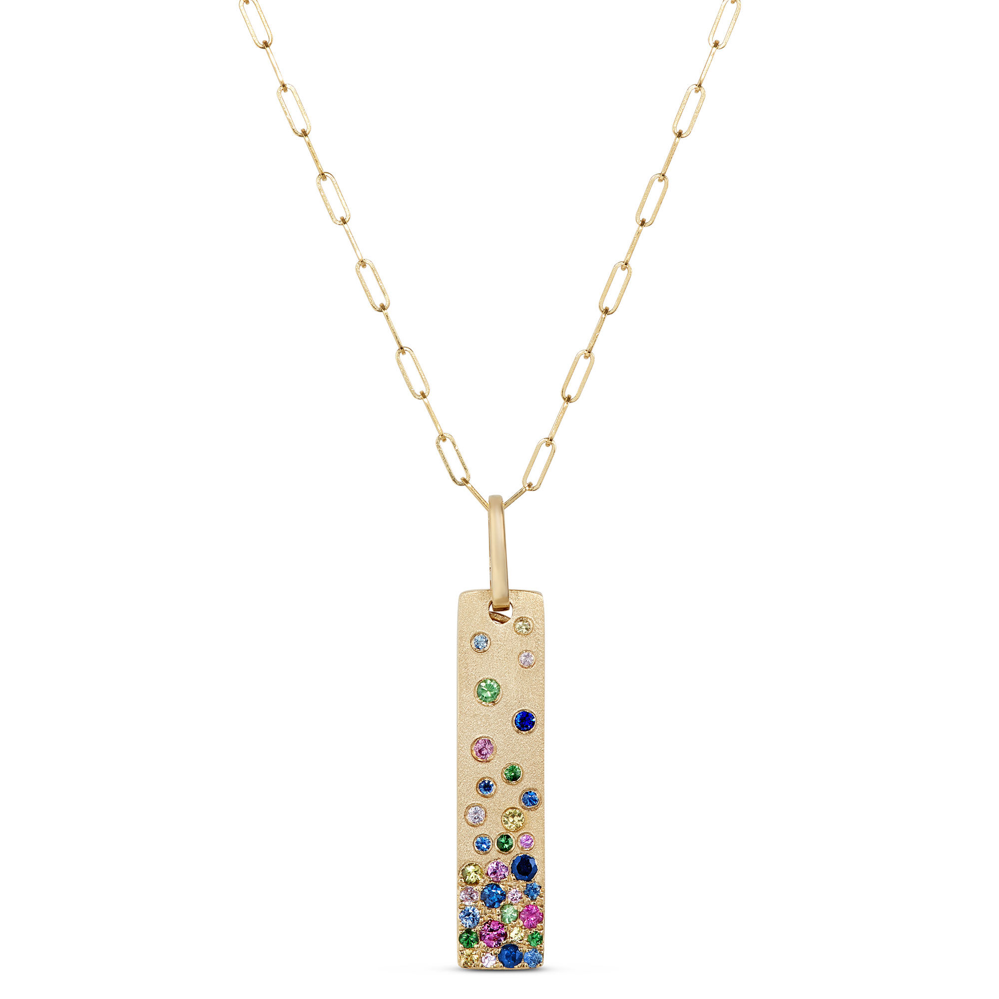 Confetti Rainbow Sapphire Pendant, 14K Yellow Gold