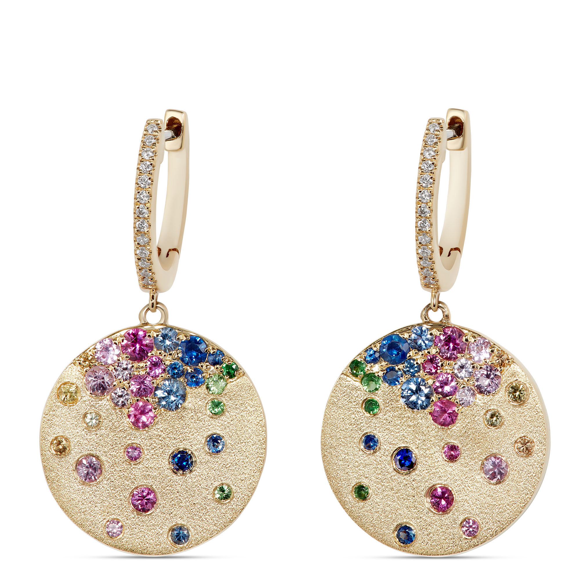 Confetti Colorful Gemstone Earrings, 14K Yellow Gold
