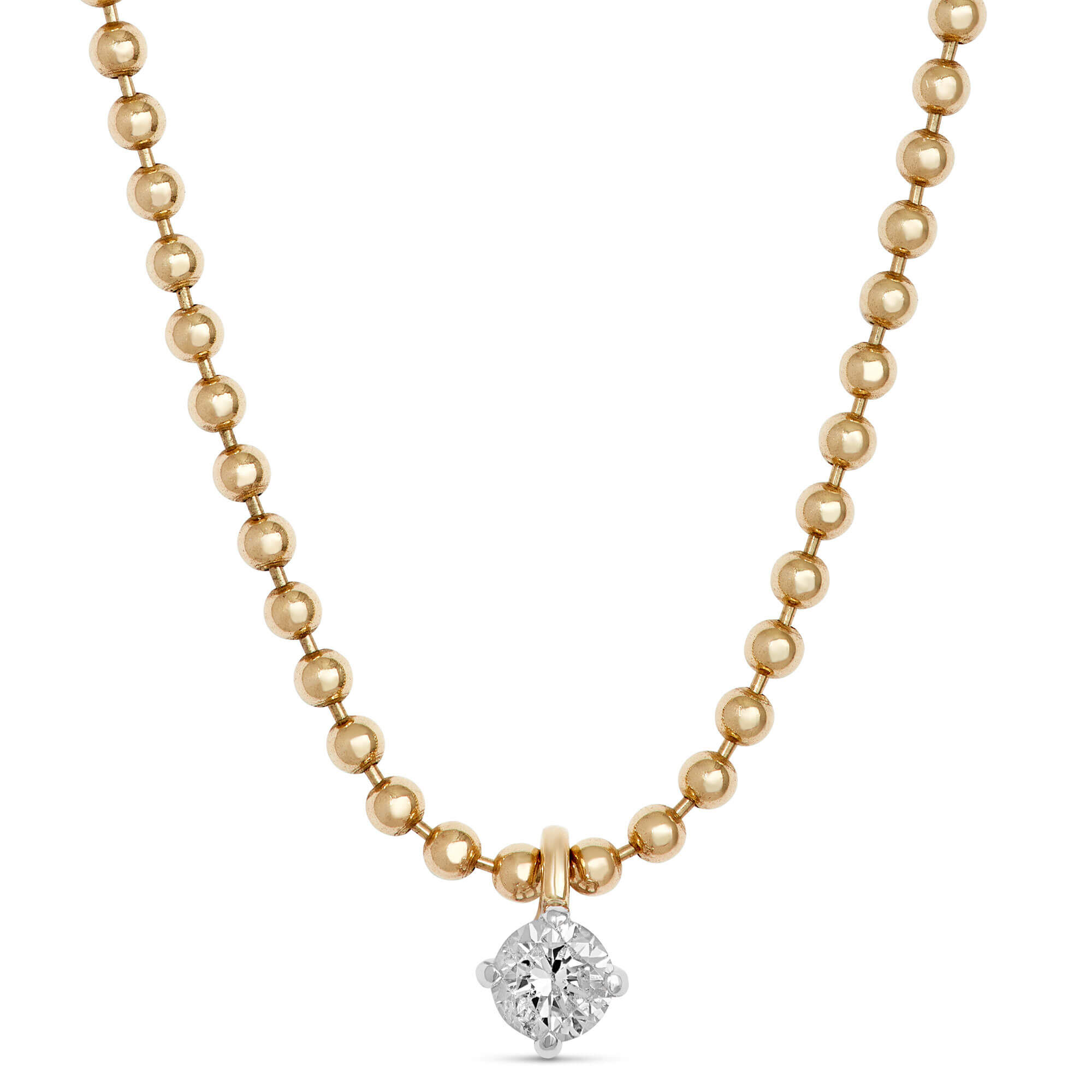 Ikuma Canadian Diamond Solitaire Beaded Chain Necklace, 14K Yellow Gold Multi Tone