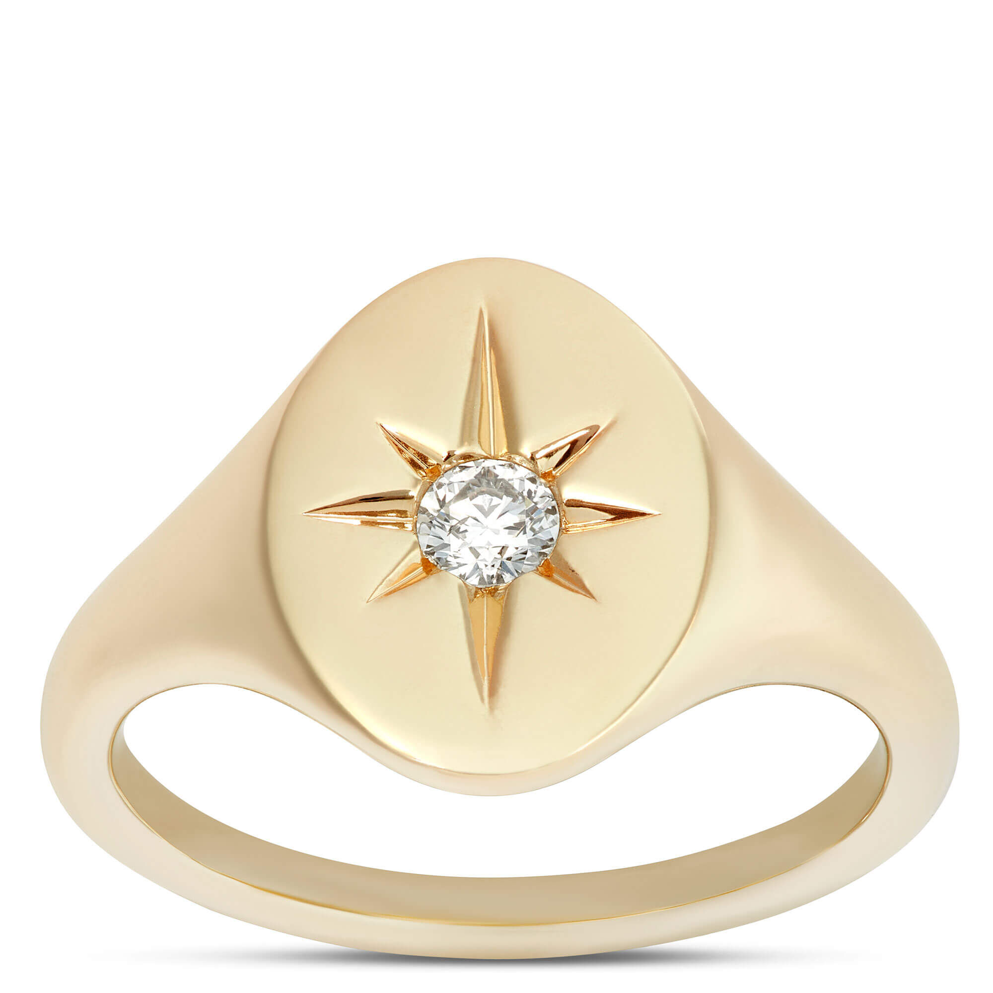 Ikuma Round Diamond Oval Signet Pinky Ring Size 4.5, 14K Yellow Gold