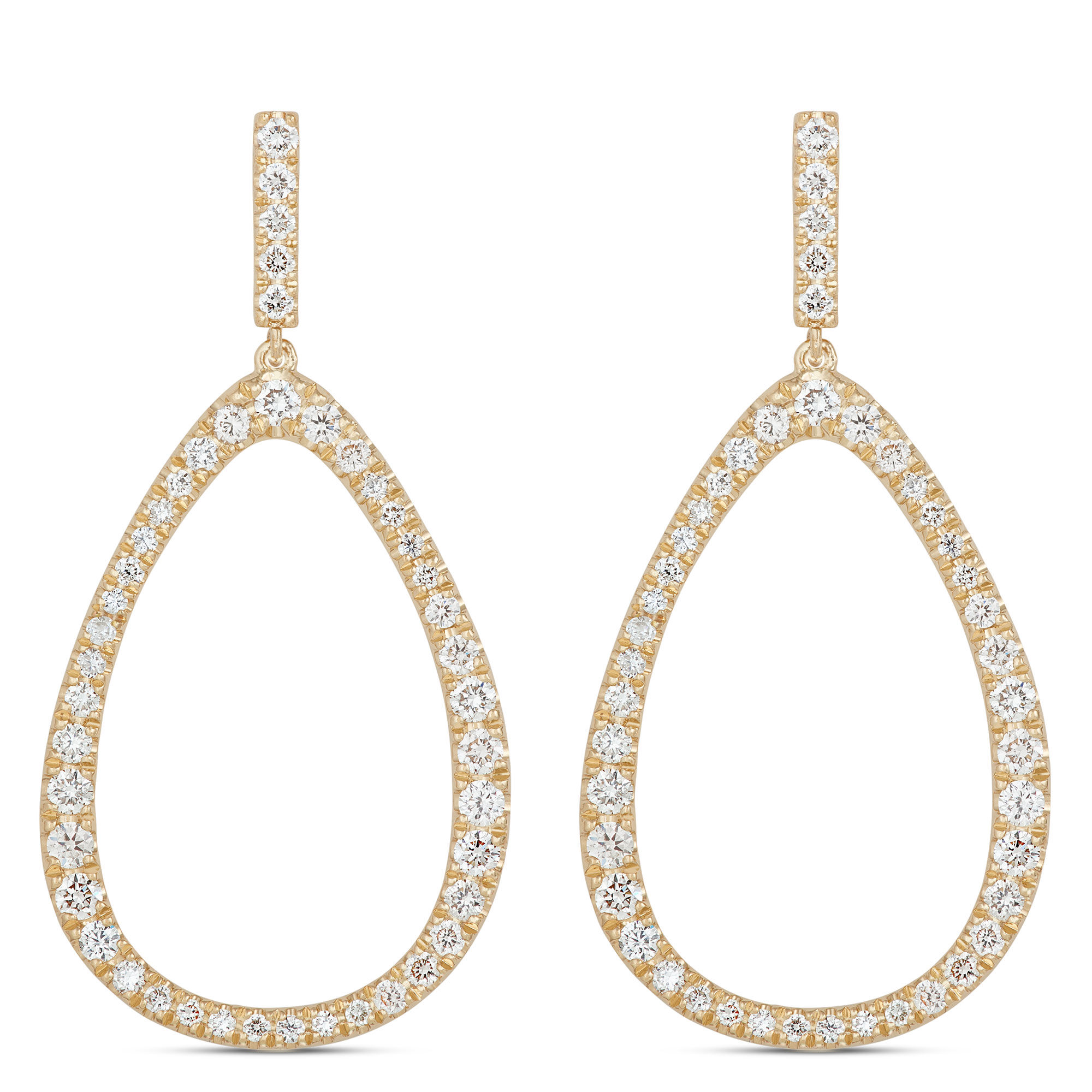 Open Pear Cluster Diamond Earrings, 14K Yellow Gold