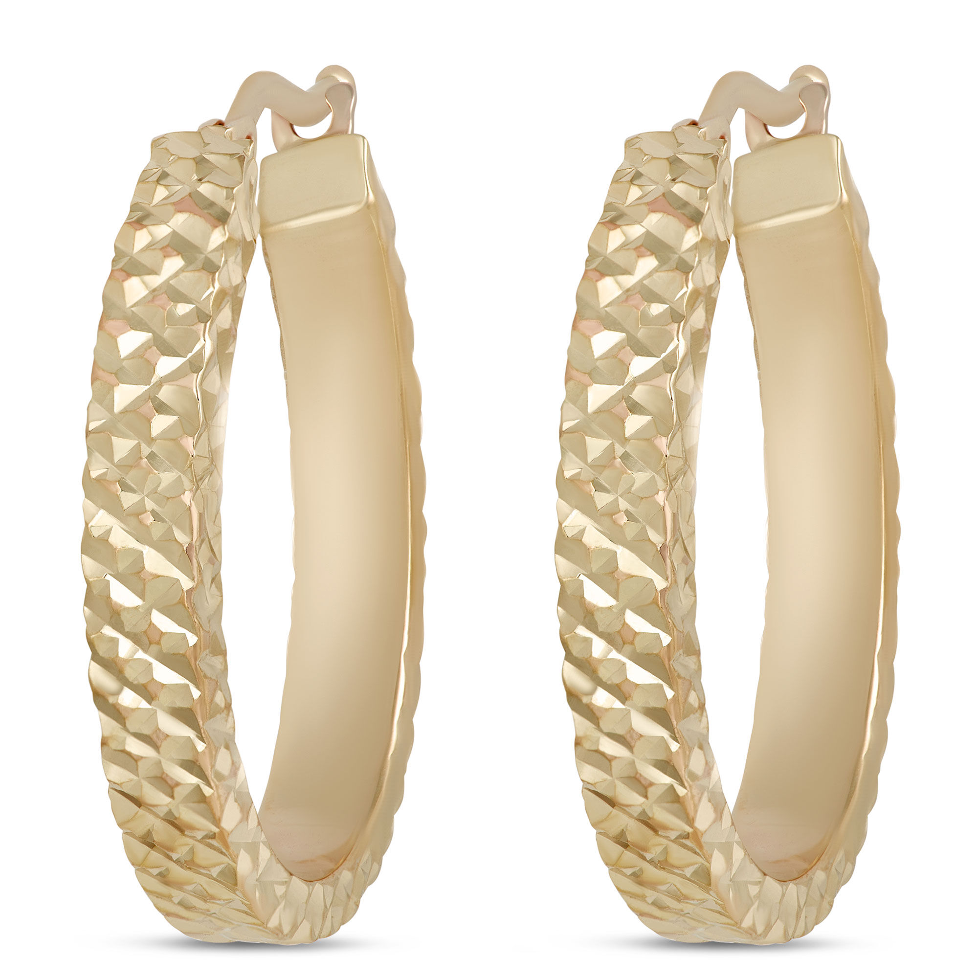Toscano Diamond Cut Toscano Hoop Earrings, 14K Yellow Gold
