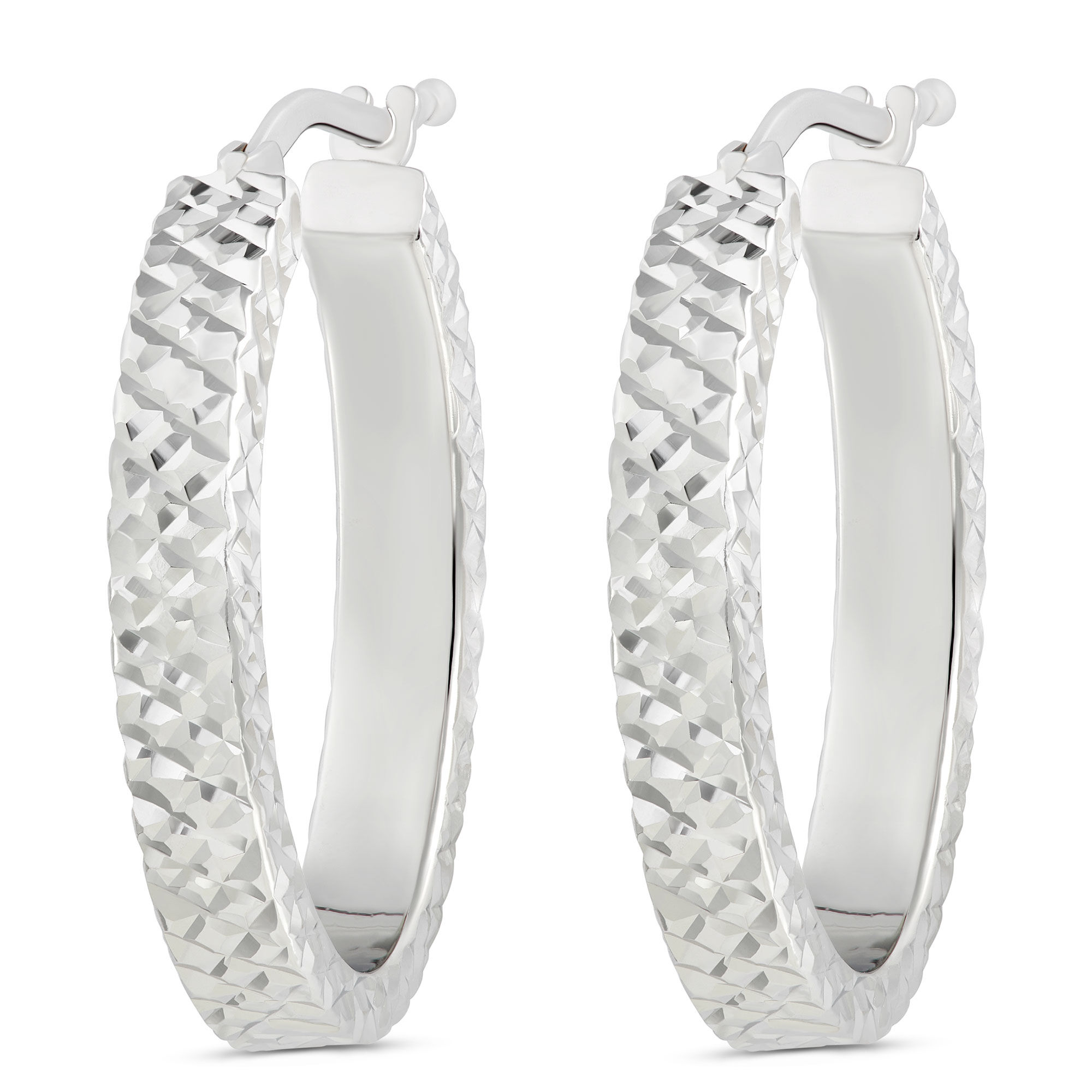 Toscano Diamond Cut Toscano Hoop Earrings, 14K White Gold