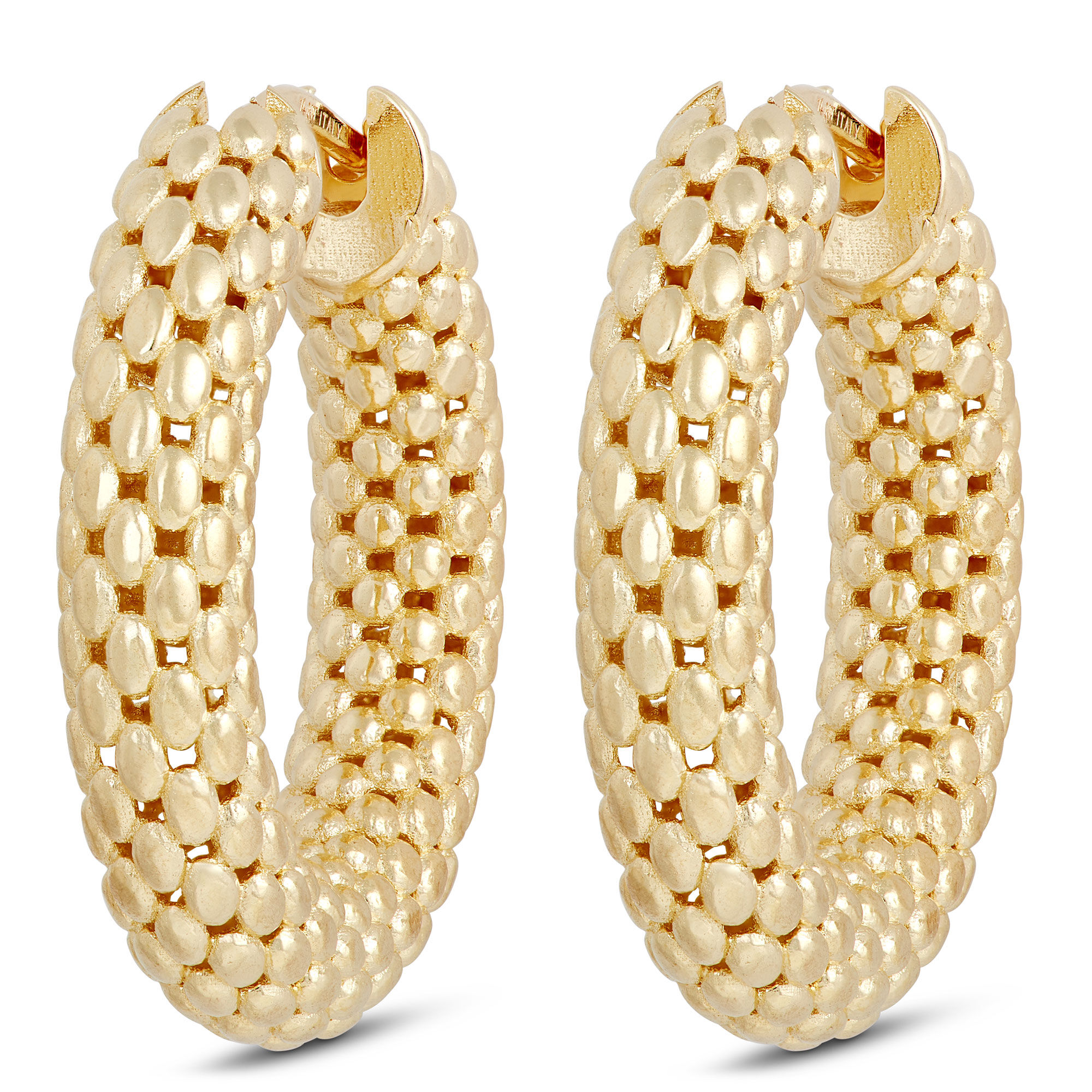 Toscano 24MM Quilted Hoop Earrings, 14K Yellow Gold