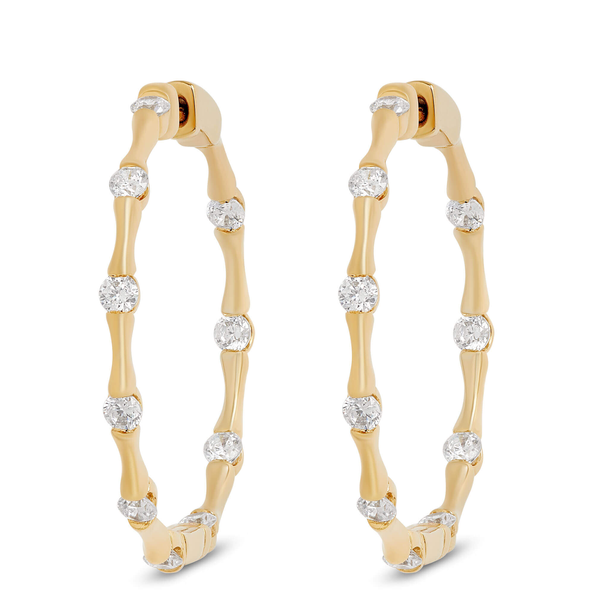 Ben Bridge Signature Diamond Inside-Out Hoops, 18K Yellow Gold