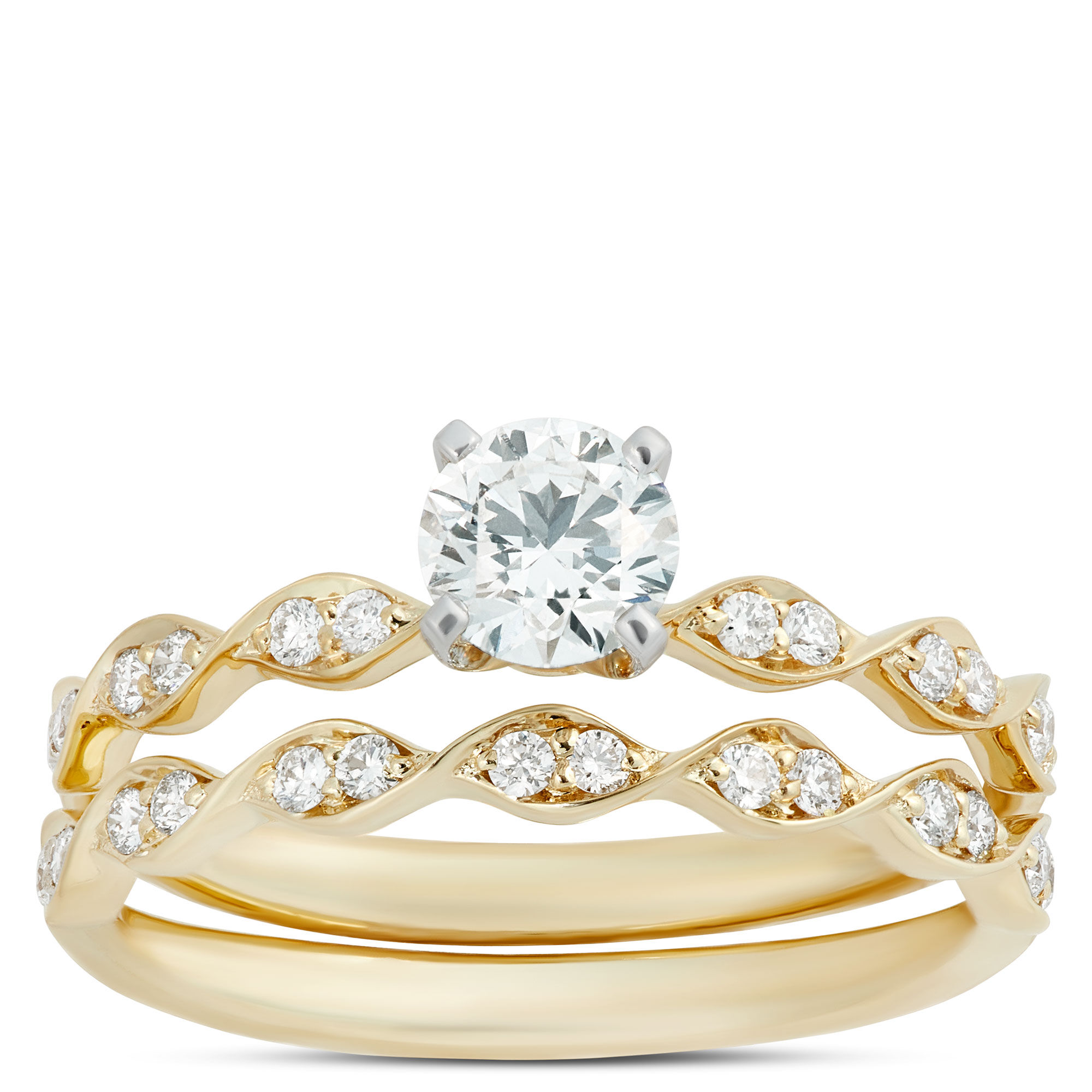 Round Diamond Bridal Set, 14K Yellow Gold