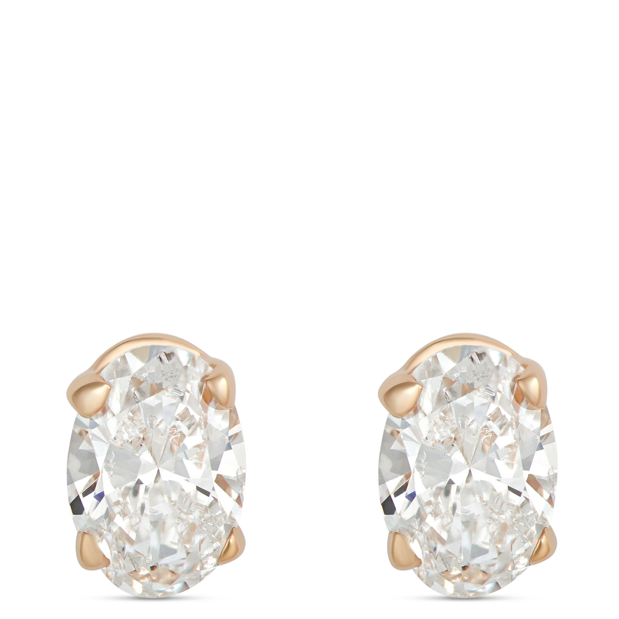Oval Diamond Studs, 14K Yellow Gold