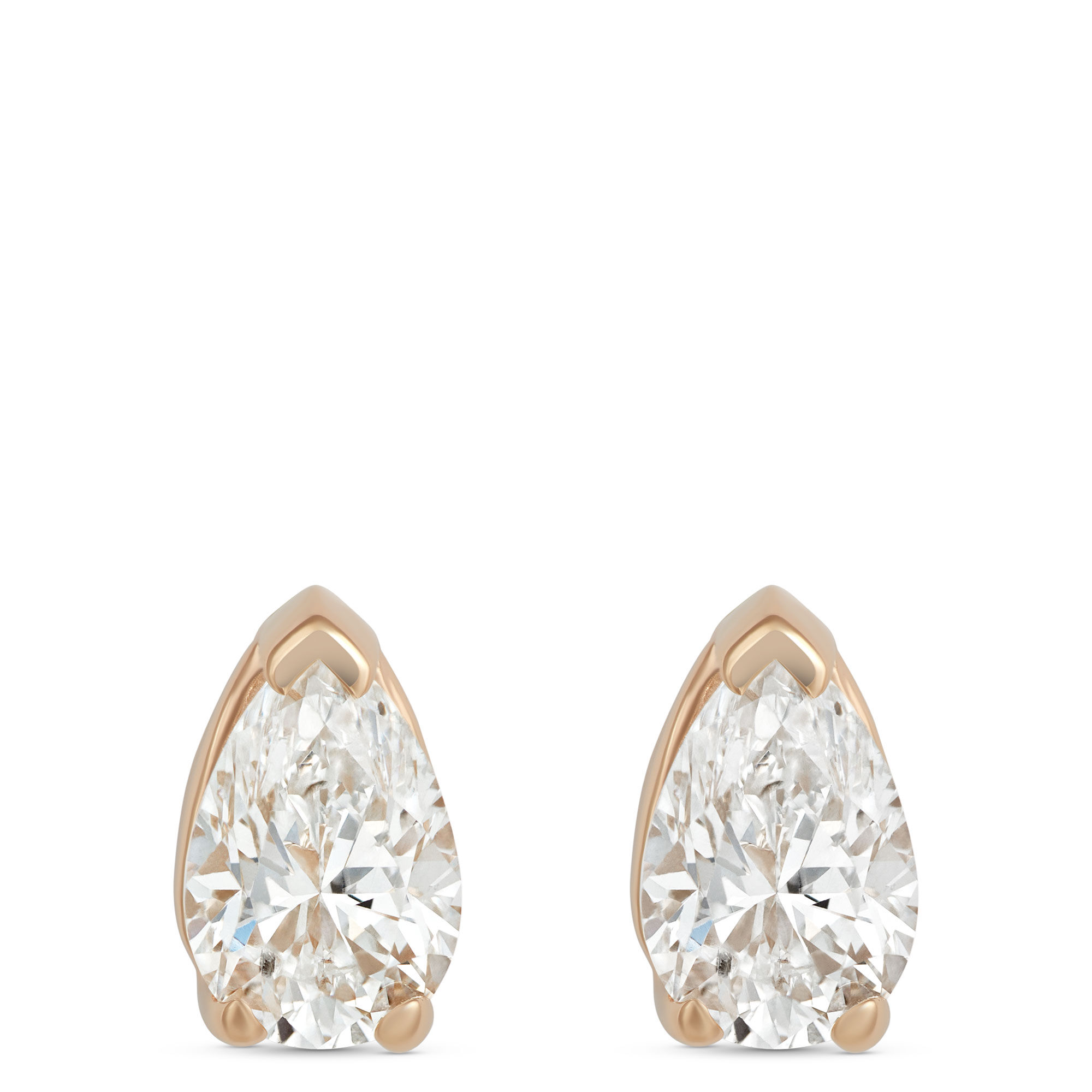 Pear Shape Diamond Stud Earrings, 14K Yellow Gold