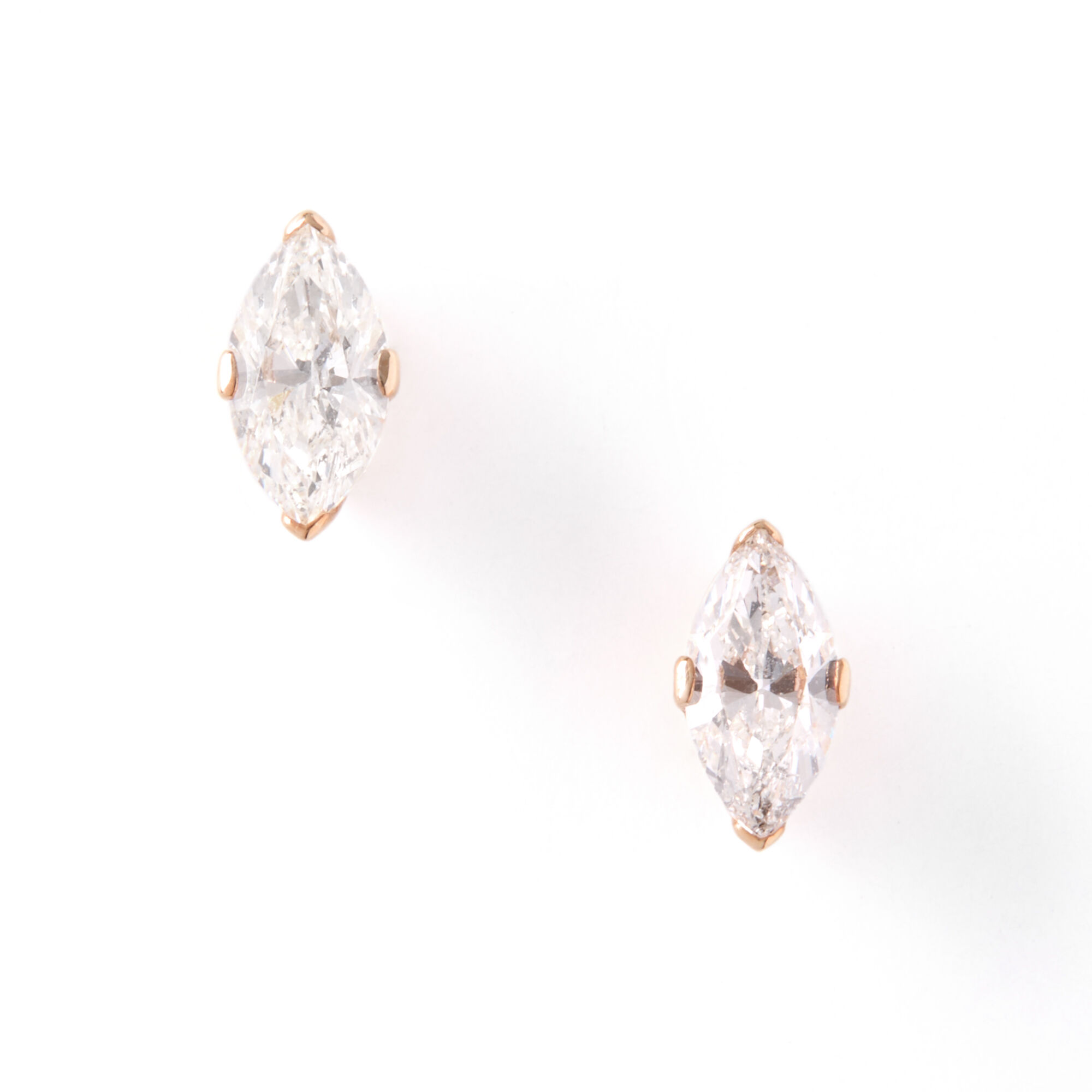 Marquise Solitaire Diamond Studs, 14K Yellow Gold