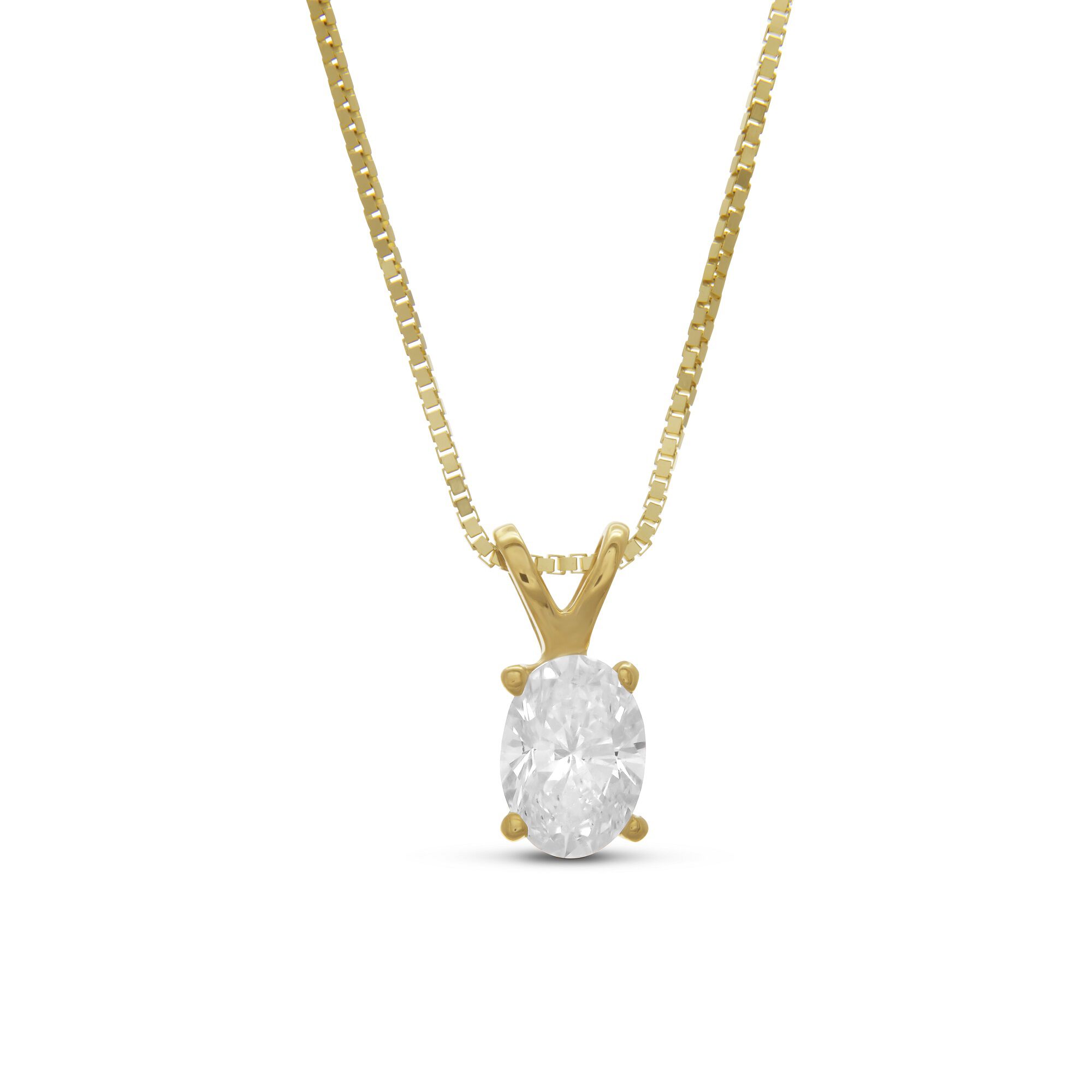 Oval Diamond Solitaire Pendant, 14K Yellow Gold