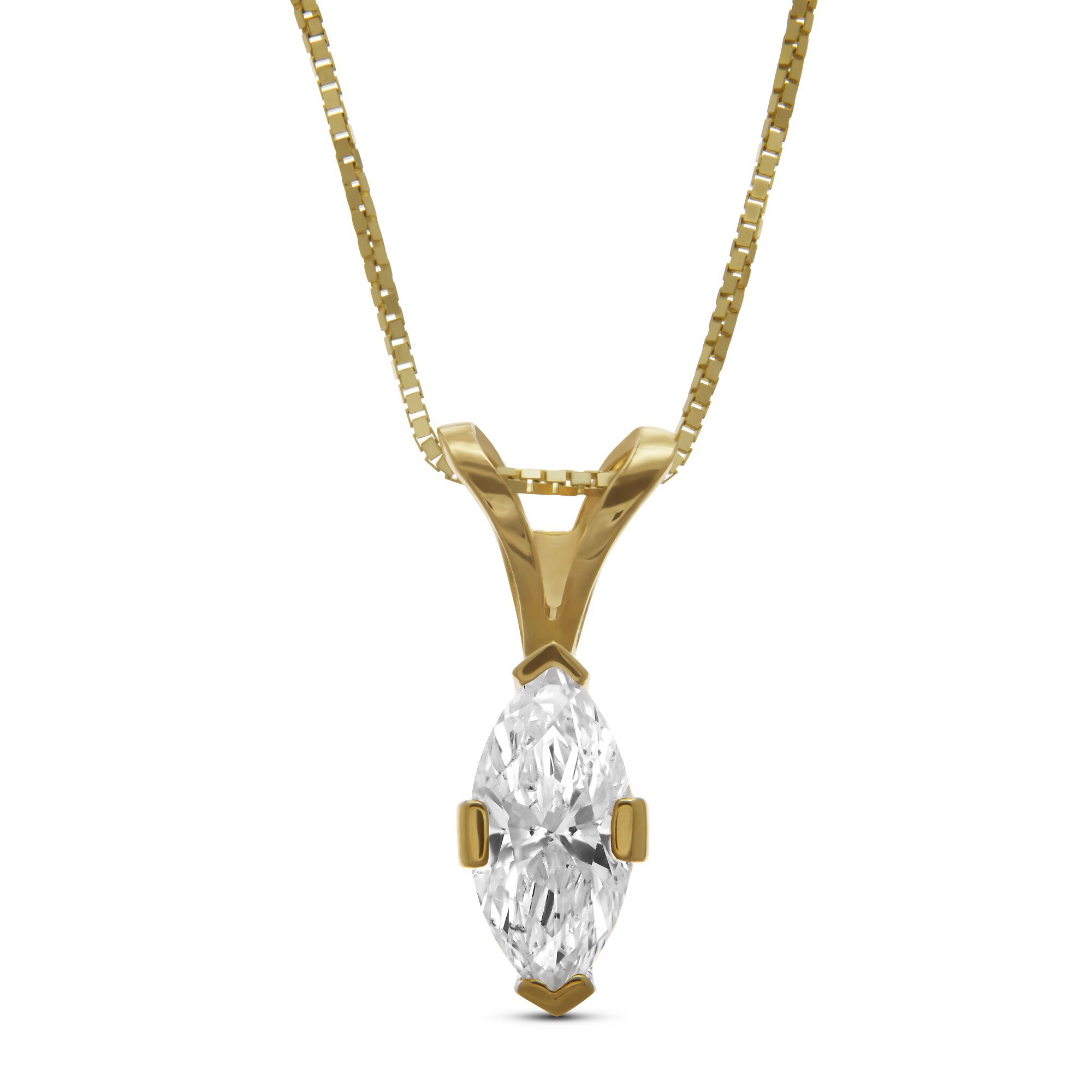 Marquise Diamond Pendant Necklace, 14K Yellow Gold