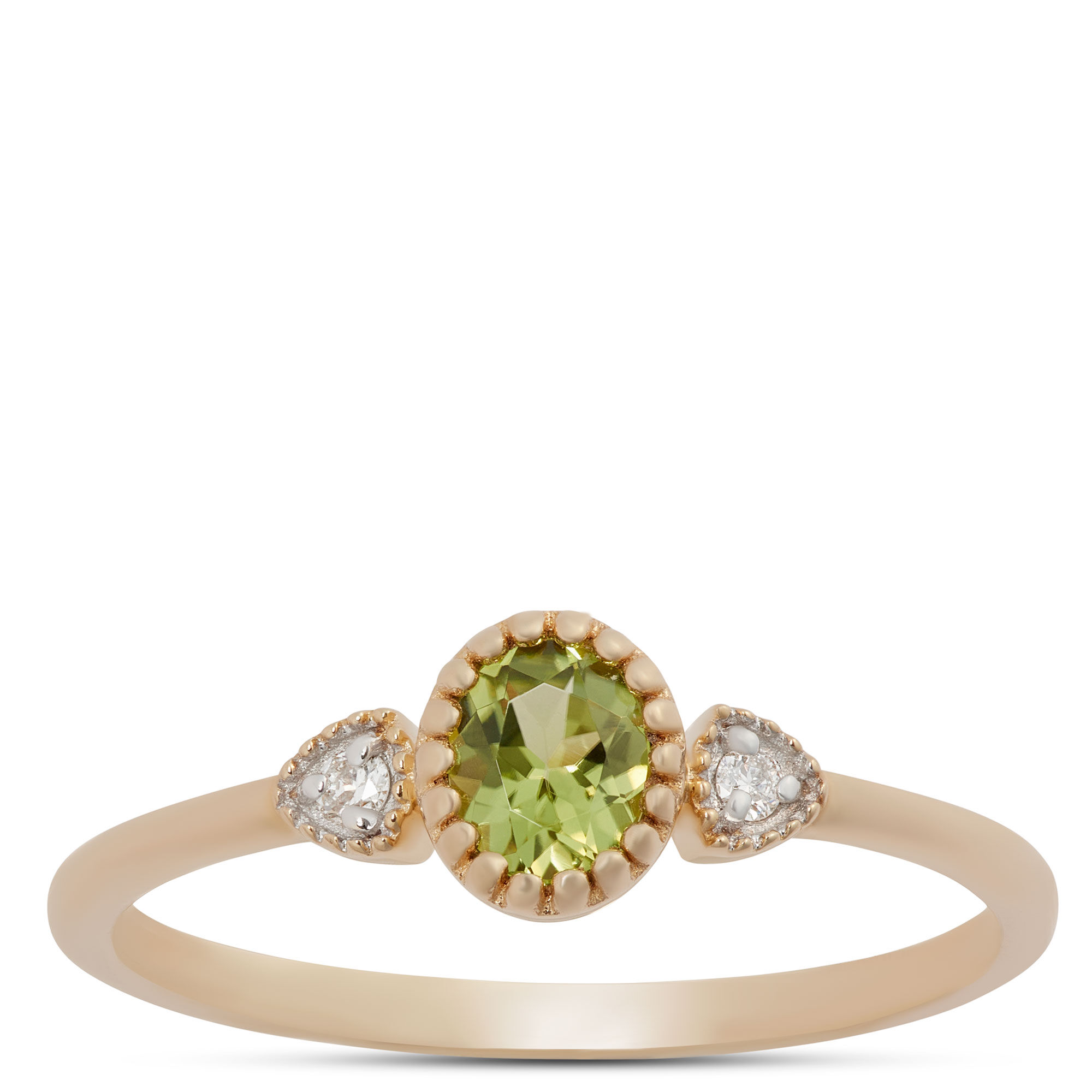 Oval Cut Peridot and Diamond Ring, 14K Yellow Gold
