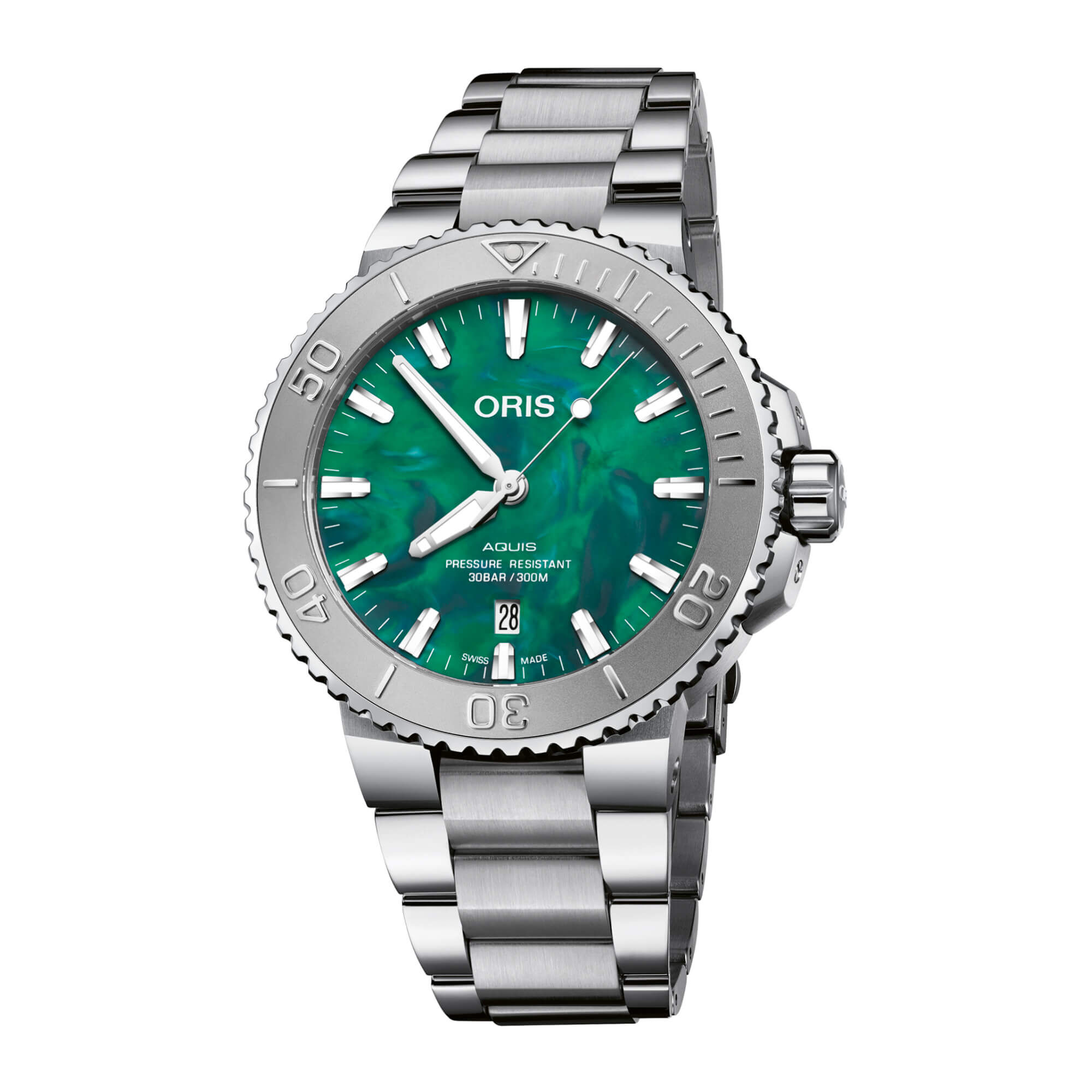Oris X Bracenet Watch Green-Tone Dial Steel Bracelet, 43.5mm