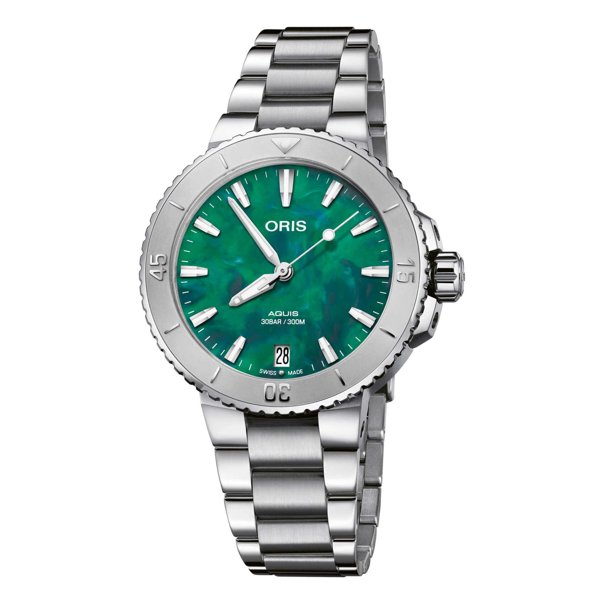 Oris X Bracenet Watch Green-Tone Dial Steel Bracelet, 36.5mm
