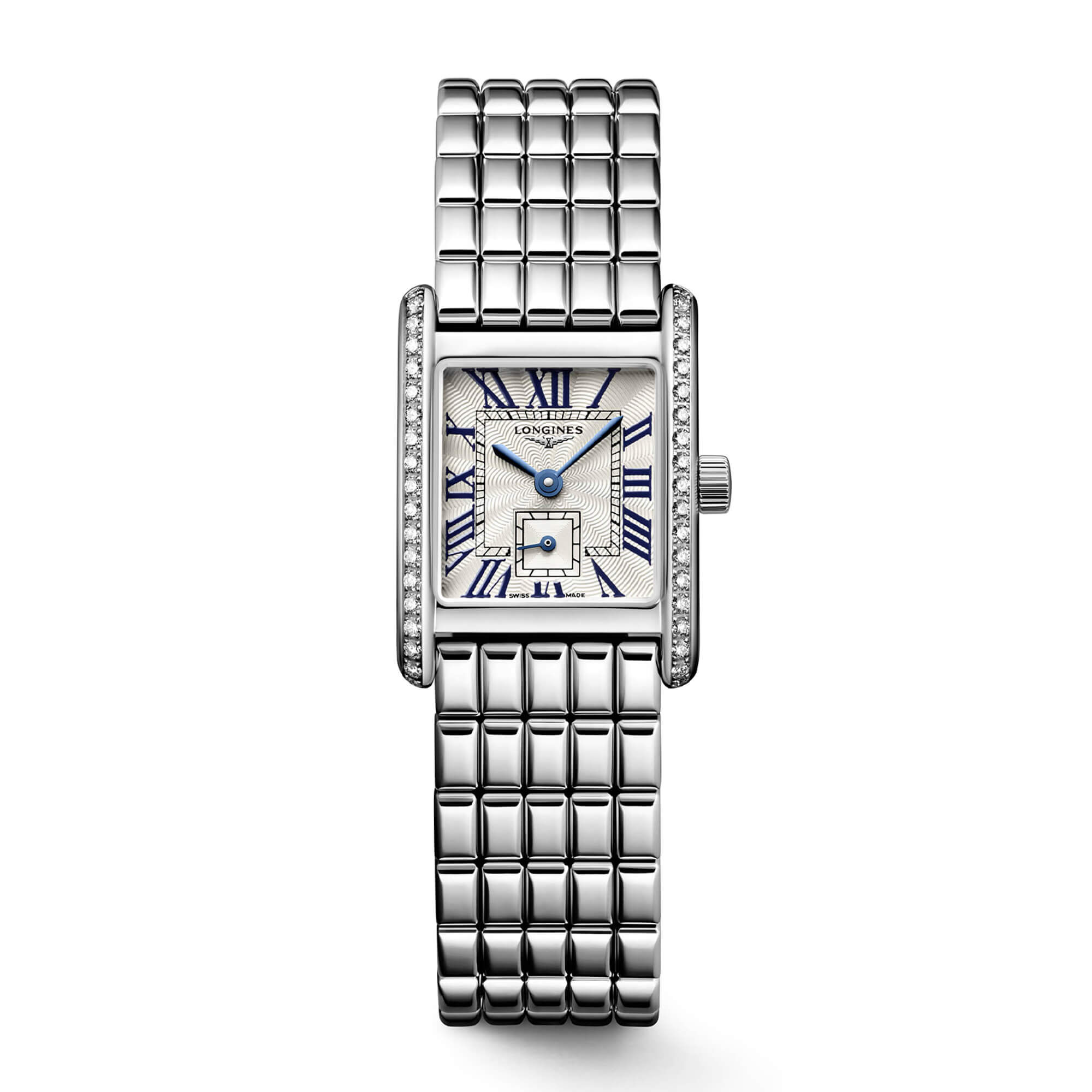 Longines Mini Dolcevita Watch Silver-Tone Dial Steel Case with Diamonds, 29mm