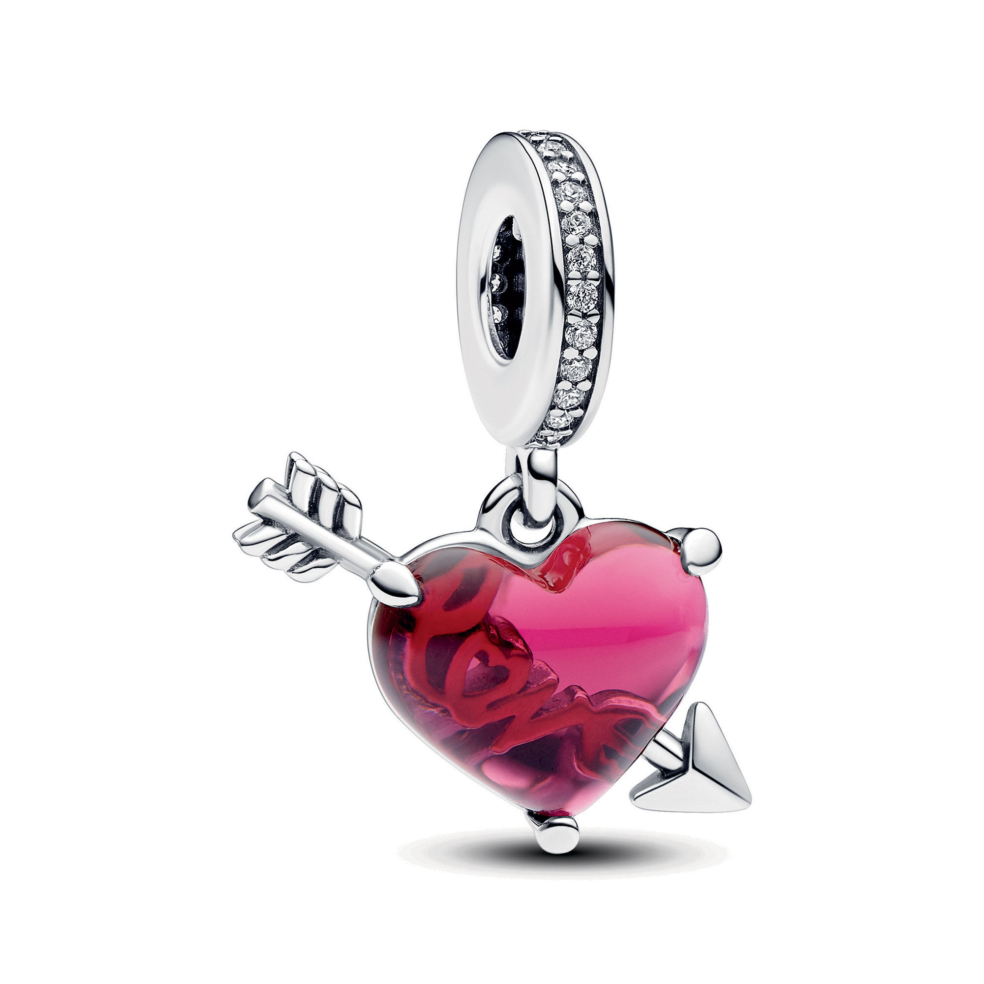 Red Heart & Arrow Murano Glass Dangle Charm