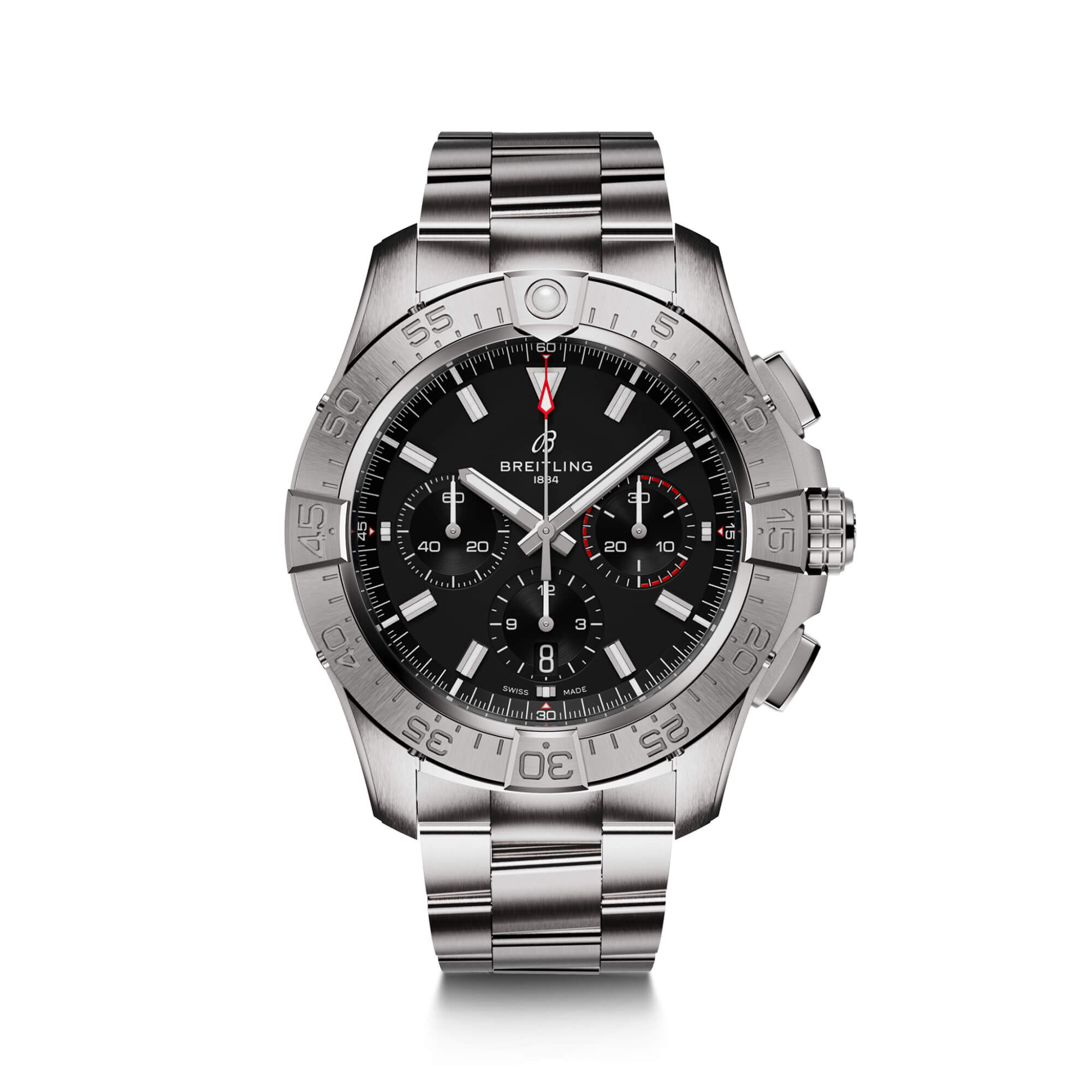 Breitling Avenger B01 Chronograph Watch Black Dial Steel Bracelet, 44mm