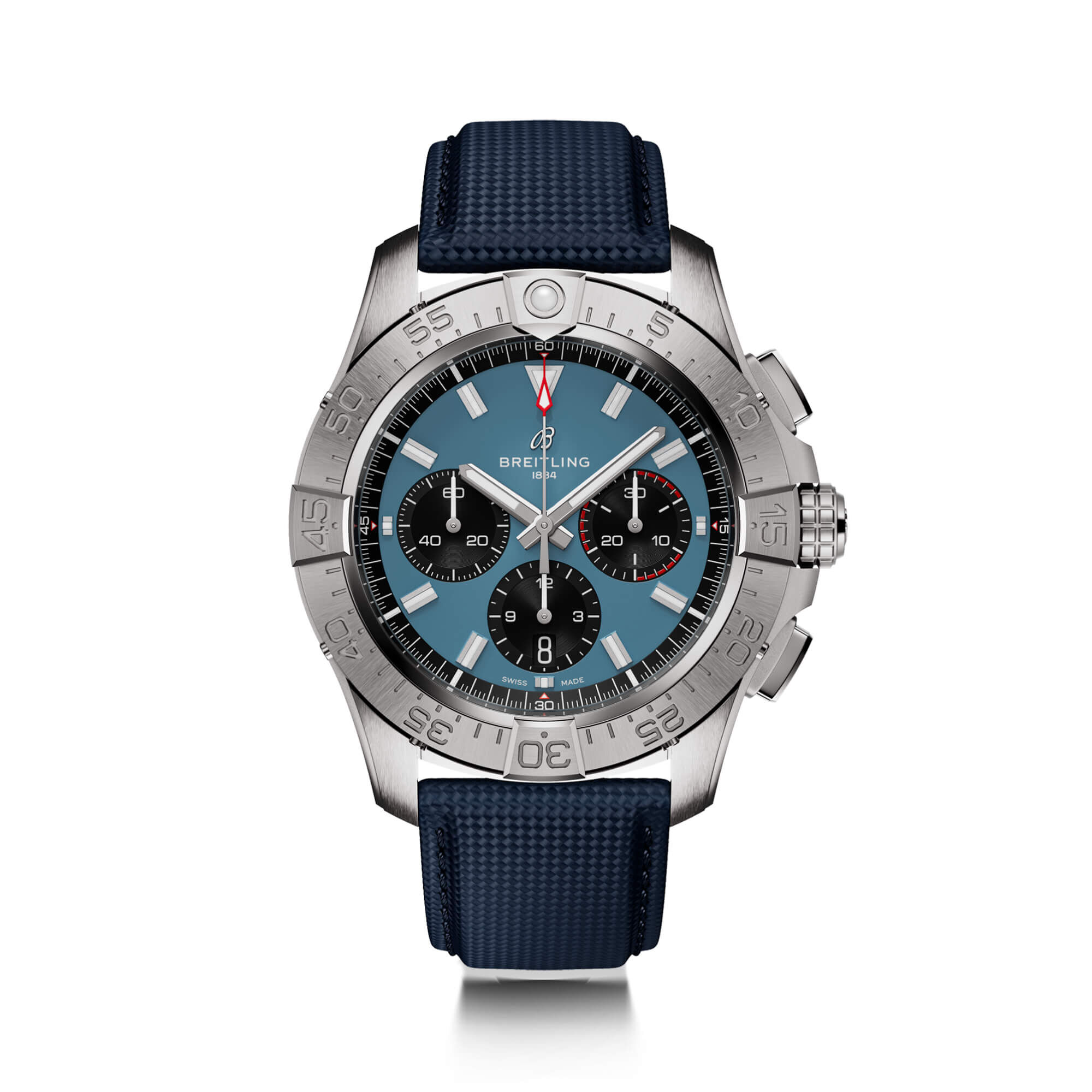 Breitling Avenger B01 Chronograph Watch Blue Dial Blue Leather Strap, 44mm