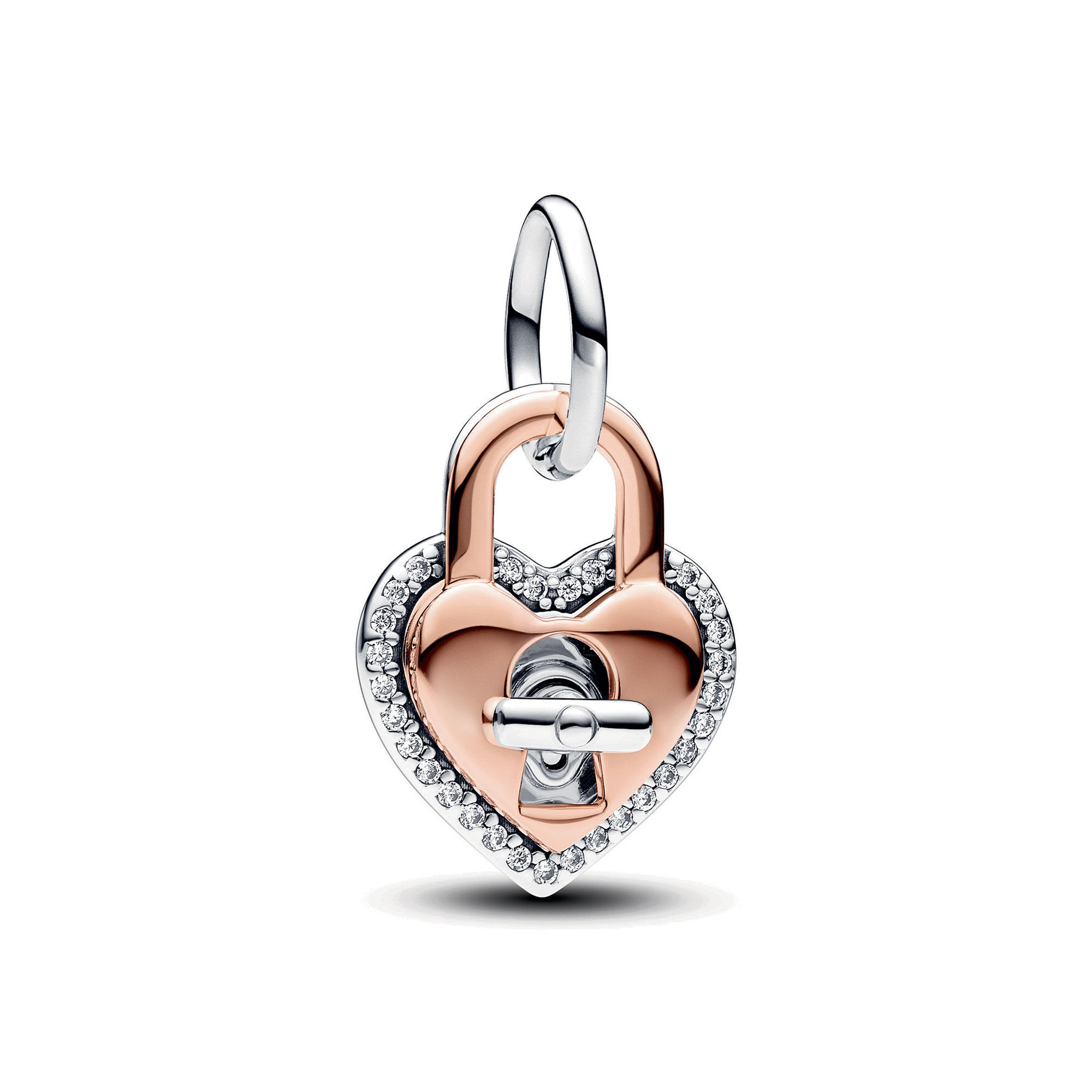 Pandora Two-tone Twistable Heart Padlock Double Dangle Charm
