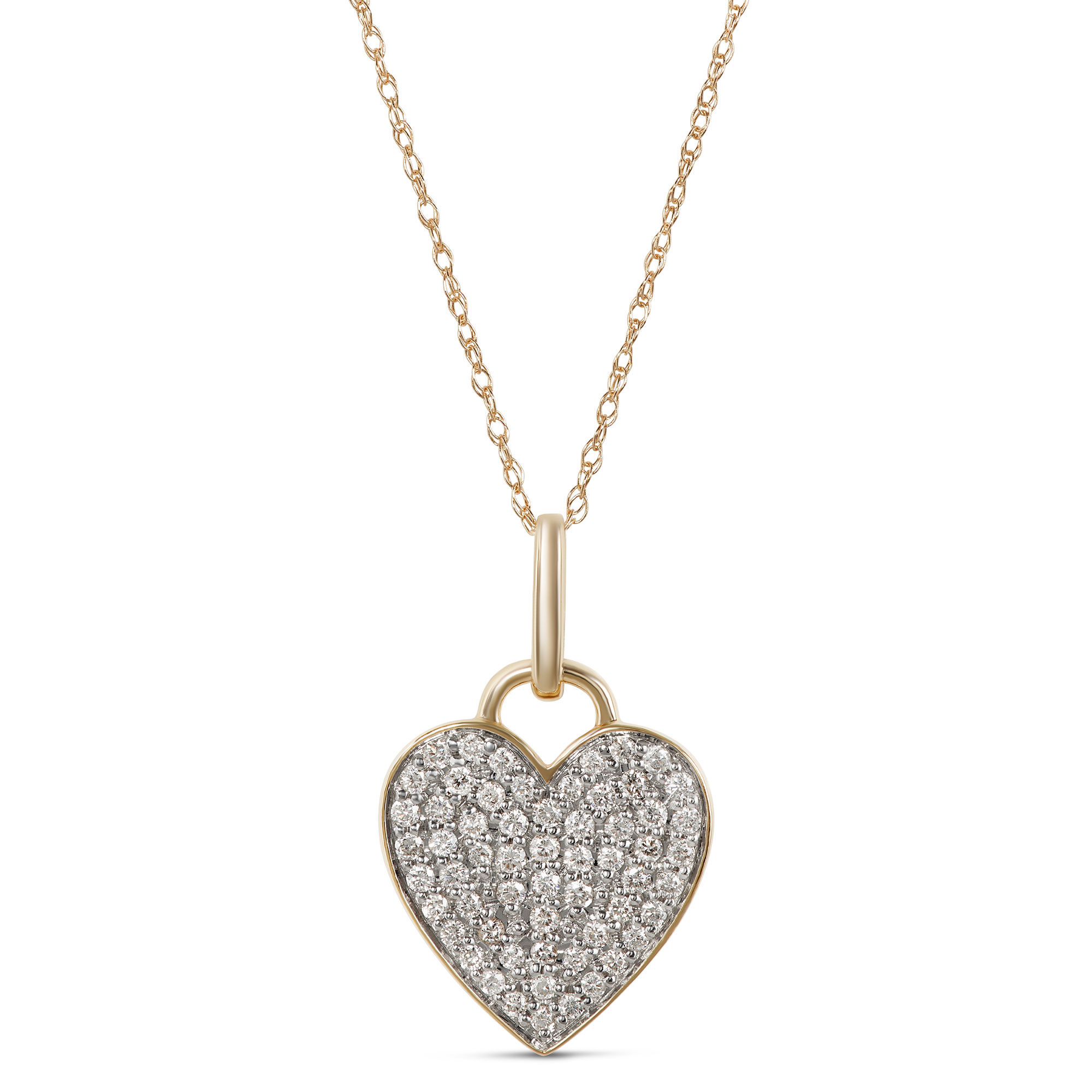 Cluster Diamond Heart Pendant, 14K Yellow Gold
