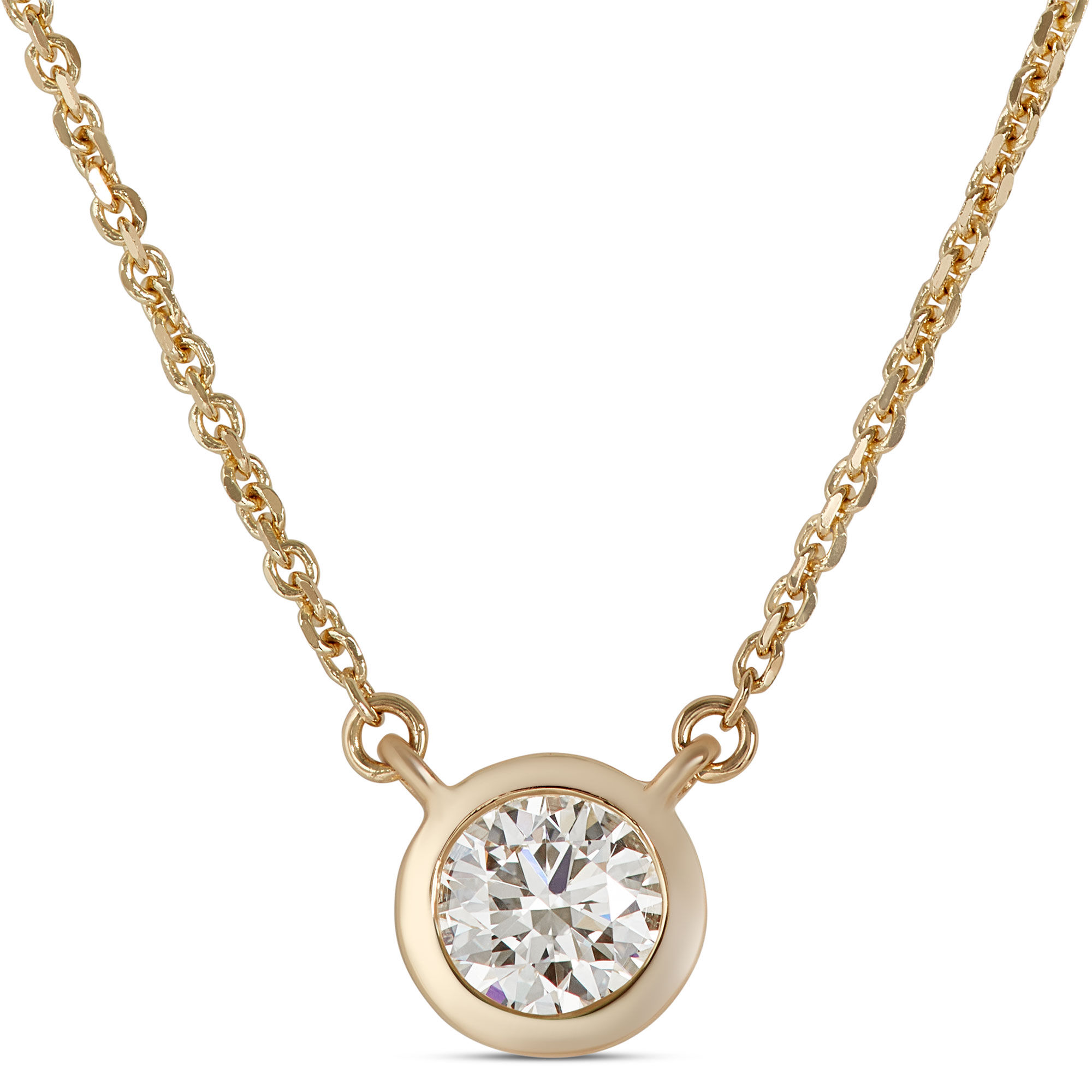 Bezel-Set Solitaire Diamond Necklace, 18K Yellow Gold