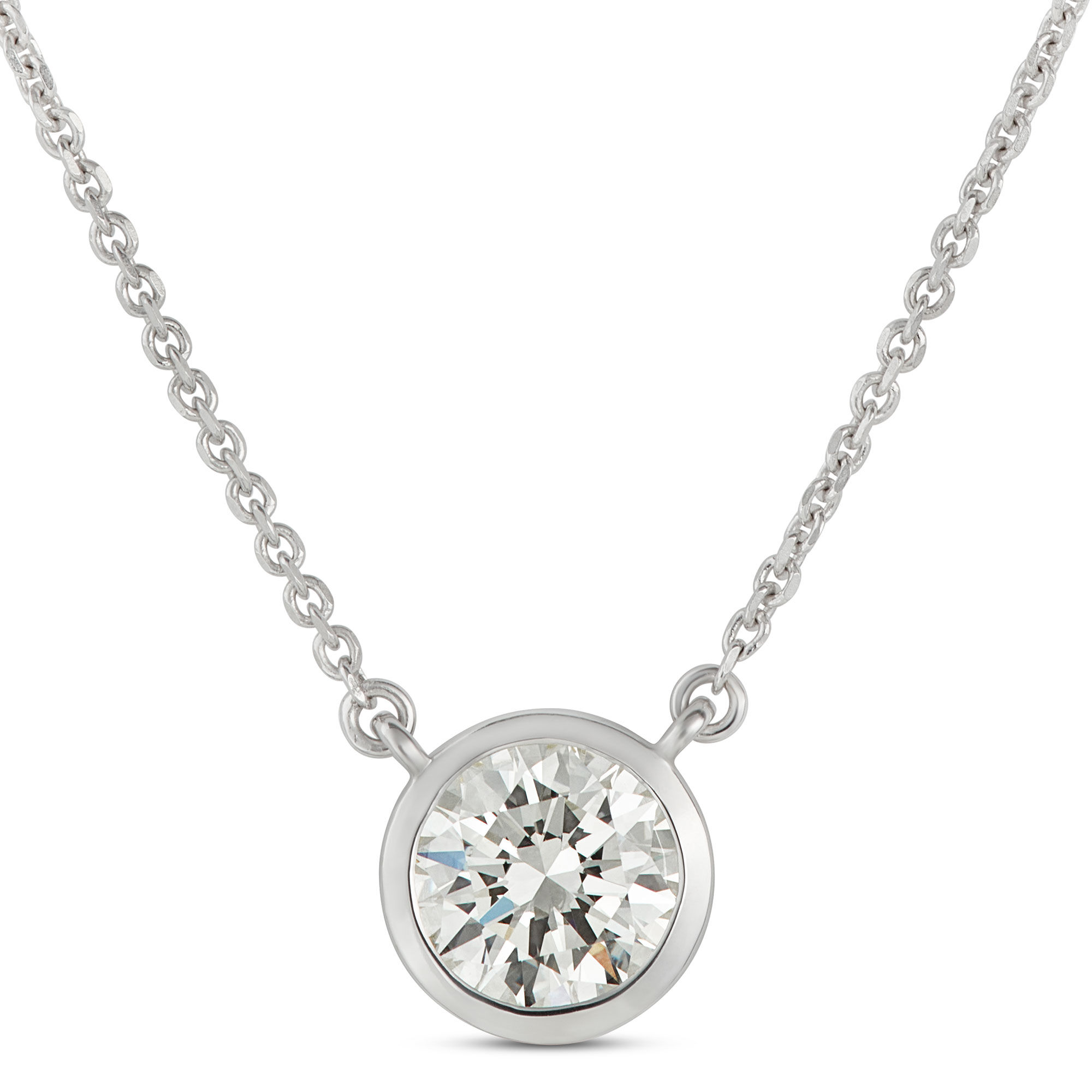 Bezel-Set Solitaire Diamond Pendant Necklace, 18K White Gold