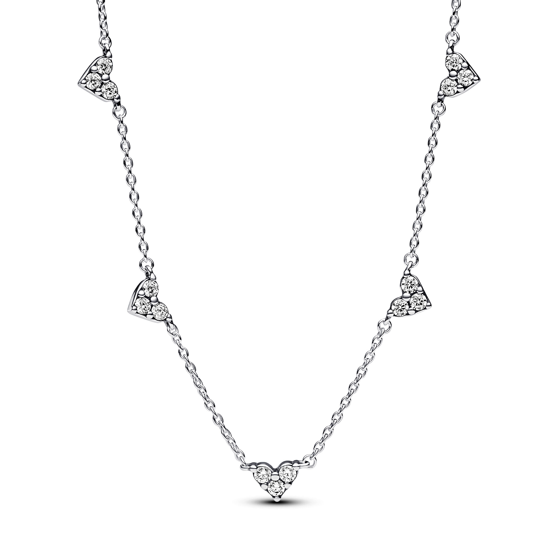 Pandora Triple Stone Heart Station Chain Necklace