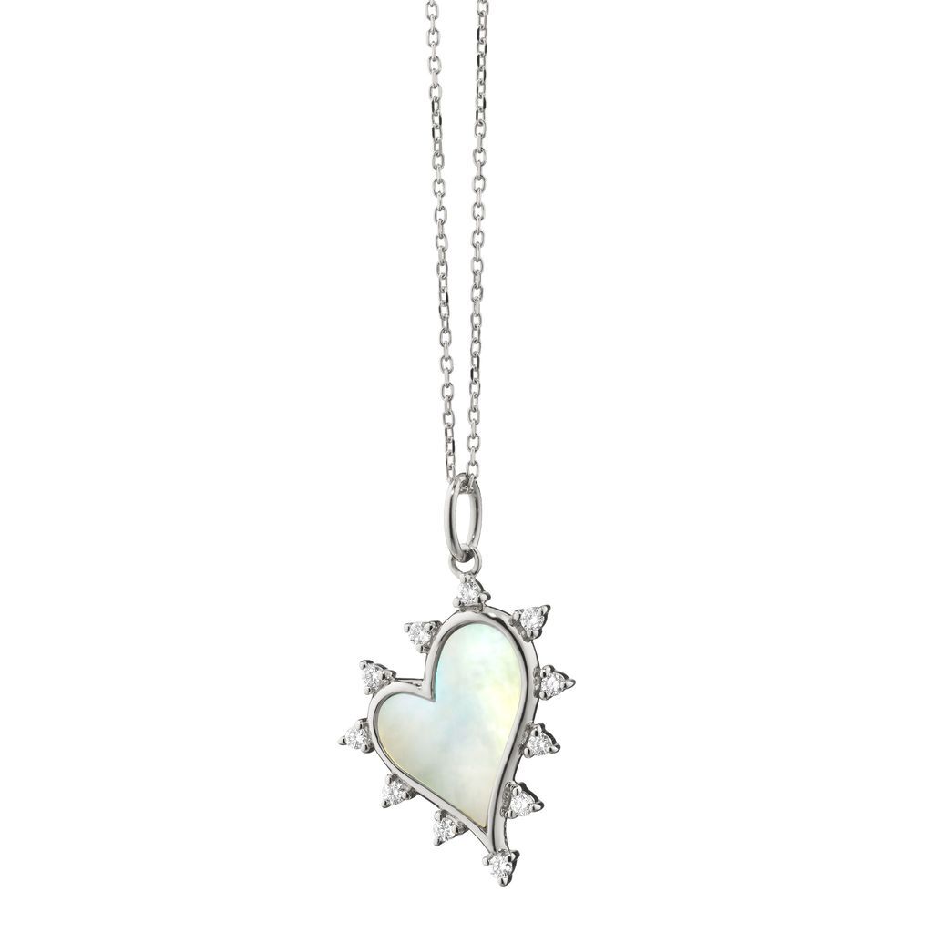 Monica Rich Kosann 18" Mother of Pearl Heart Necklace with White Sapphires, Sterling Silver