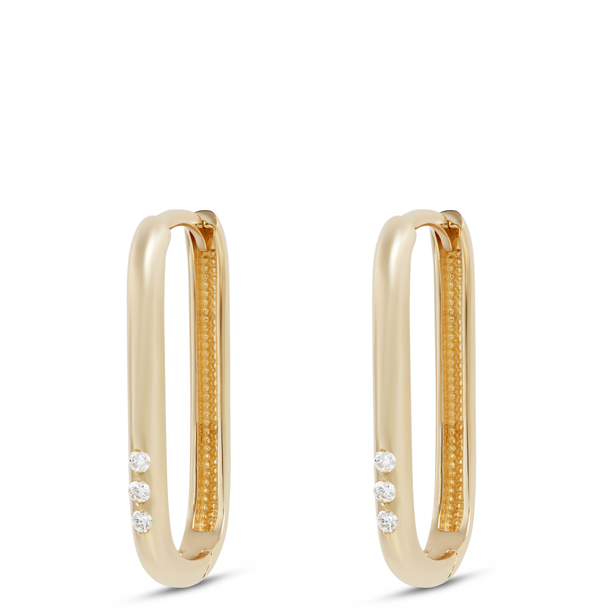 Rectangular Hoop Paper Clip Earrings 14K Yellow Gold