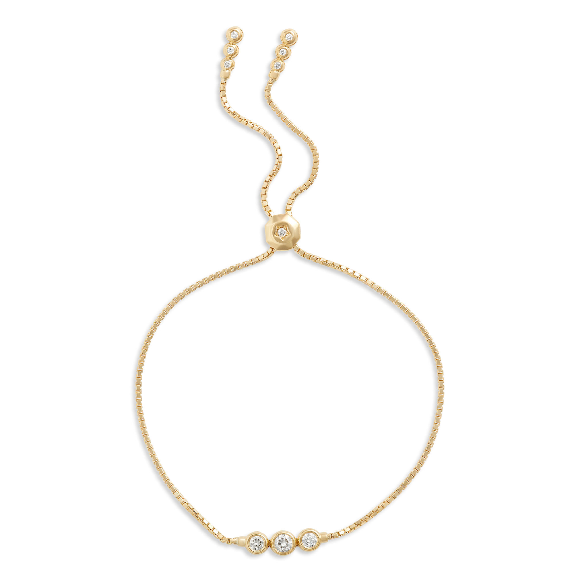 Round Diamond Bolo Bracelet, 14K Yellow Gold