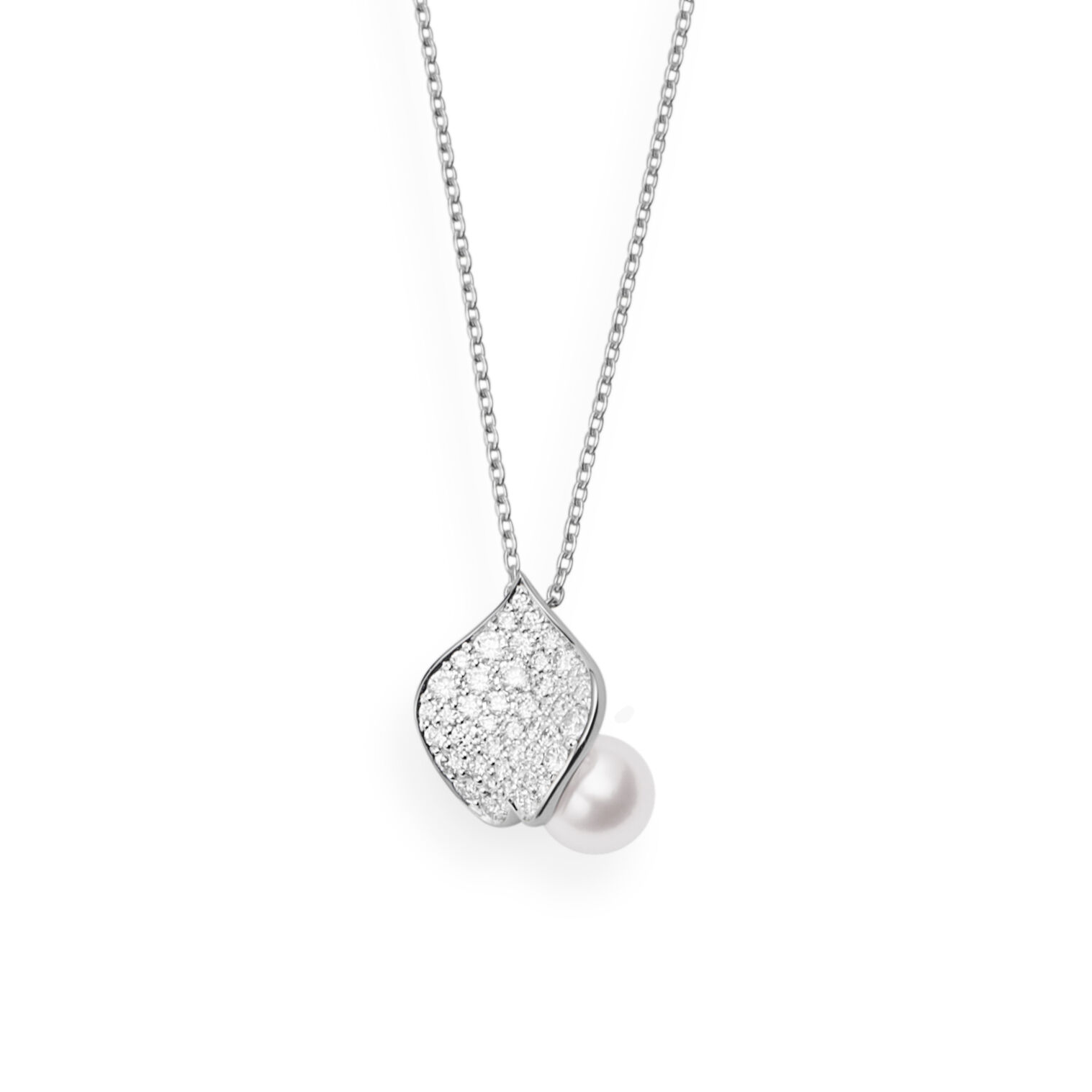 Mikimoto Les Petales Place Vendome Akoya Cultured Pearl Pendant in 18K White Gold with Diamond