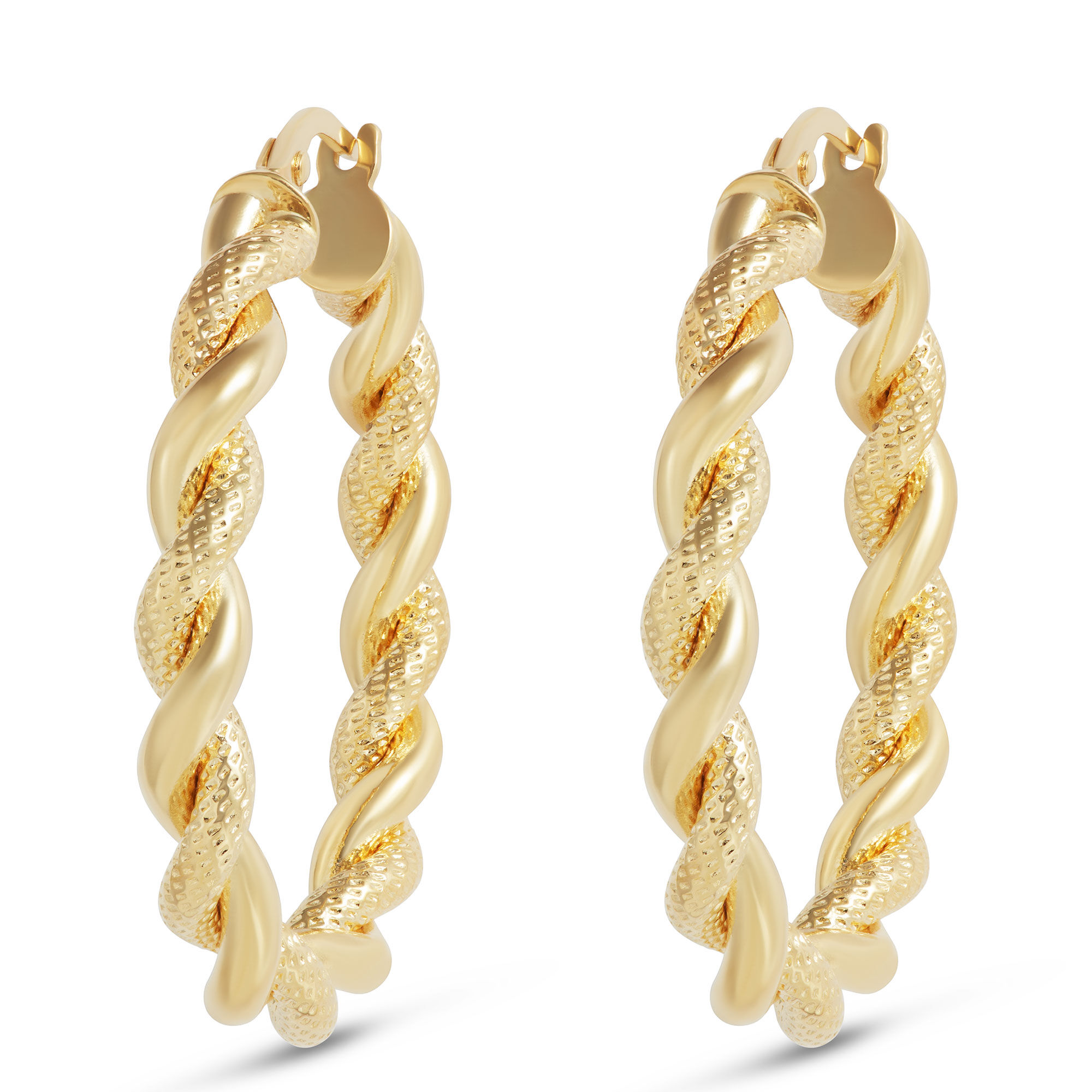 Toscano Twisted Hoop Earrings, 14K Yellow Gold