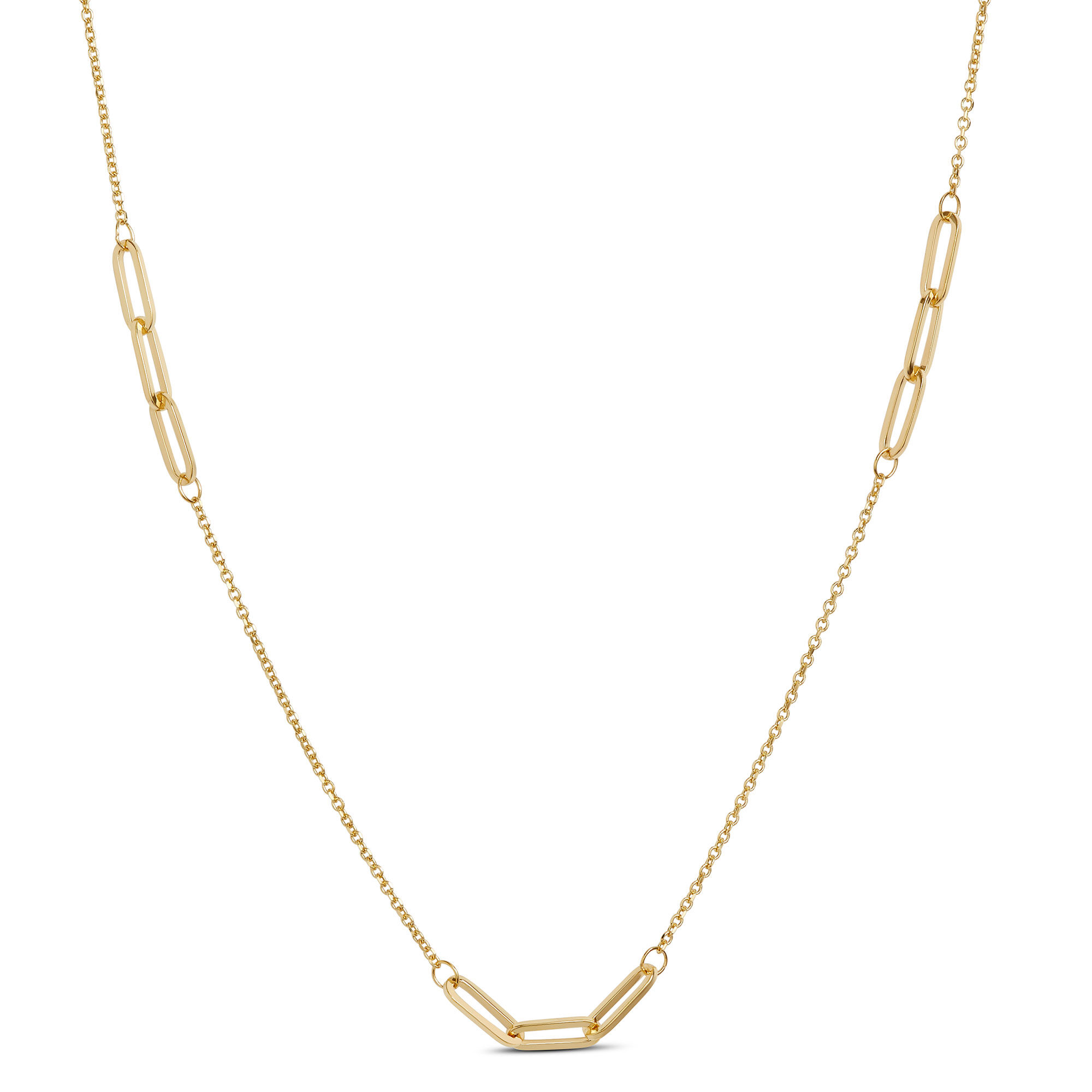 18-Inch Gold Necklace with Paperclip Link Stations, 14K Yellow Gold