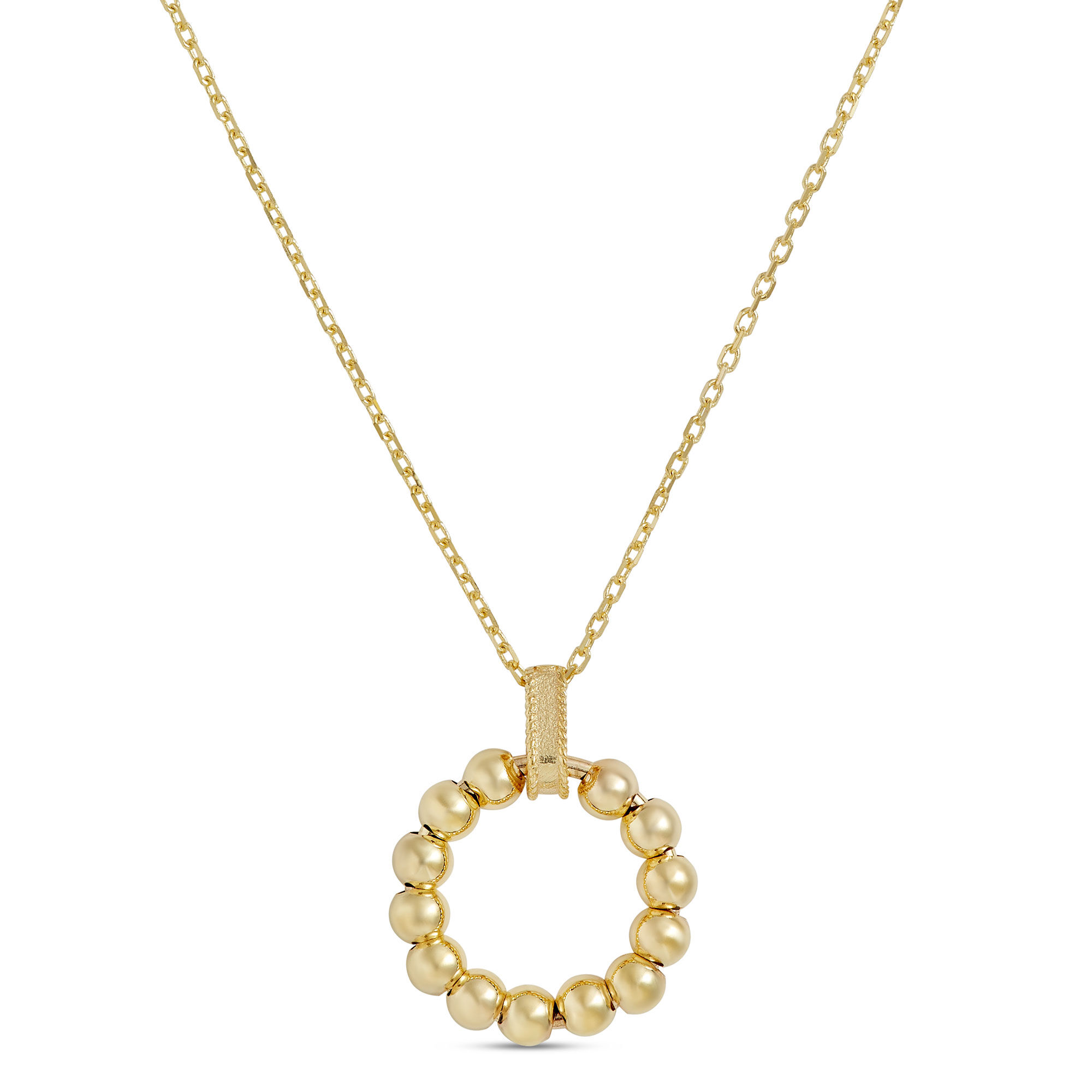 Beaded Circle Pendant Necklace, 14K Yellow Gold