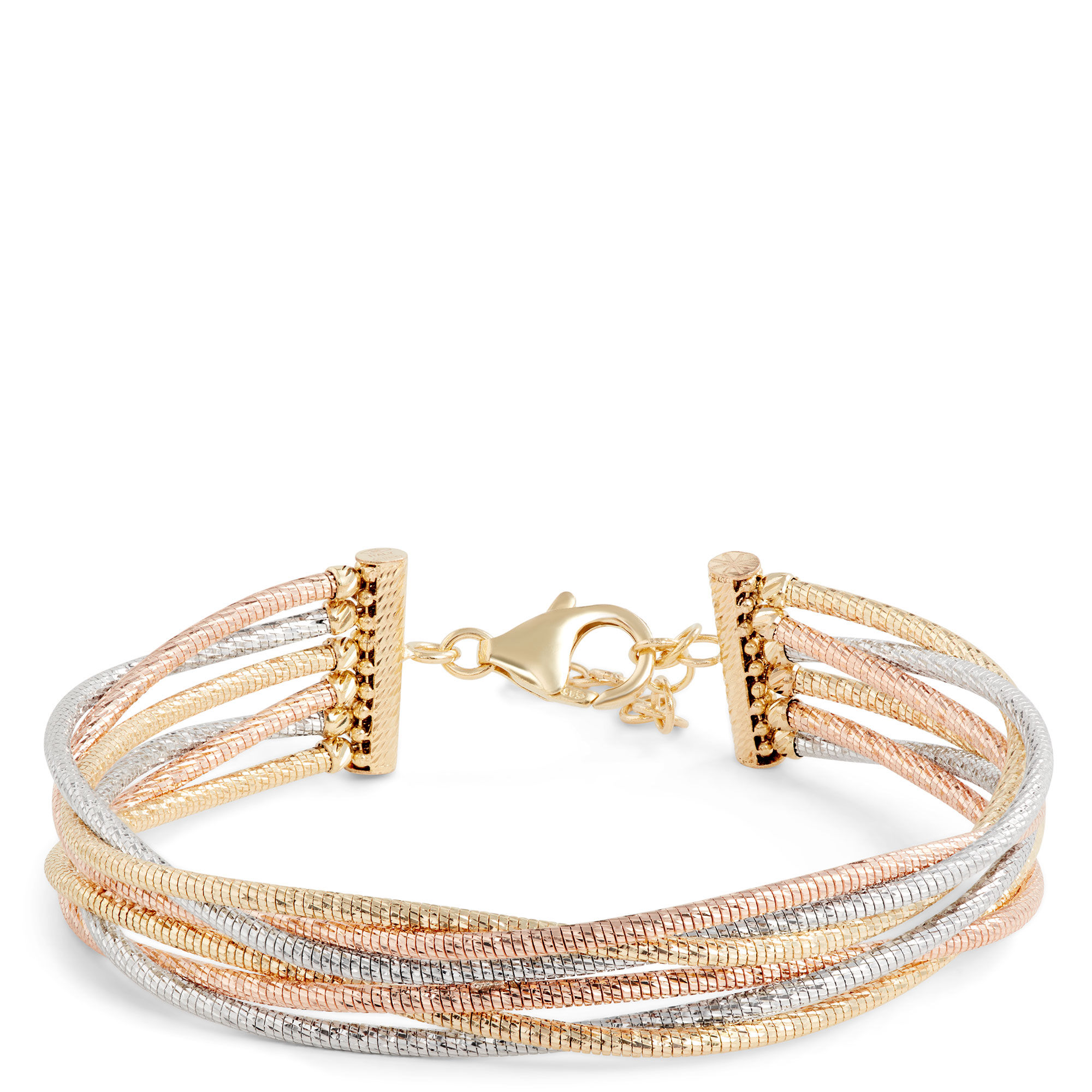 Toscano 7-Inch Tricolor Flexy Braided Bracelet, 14K Gold