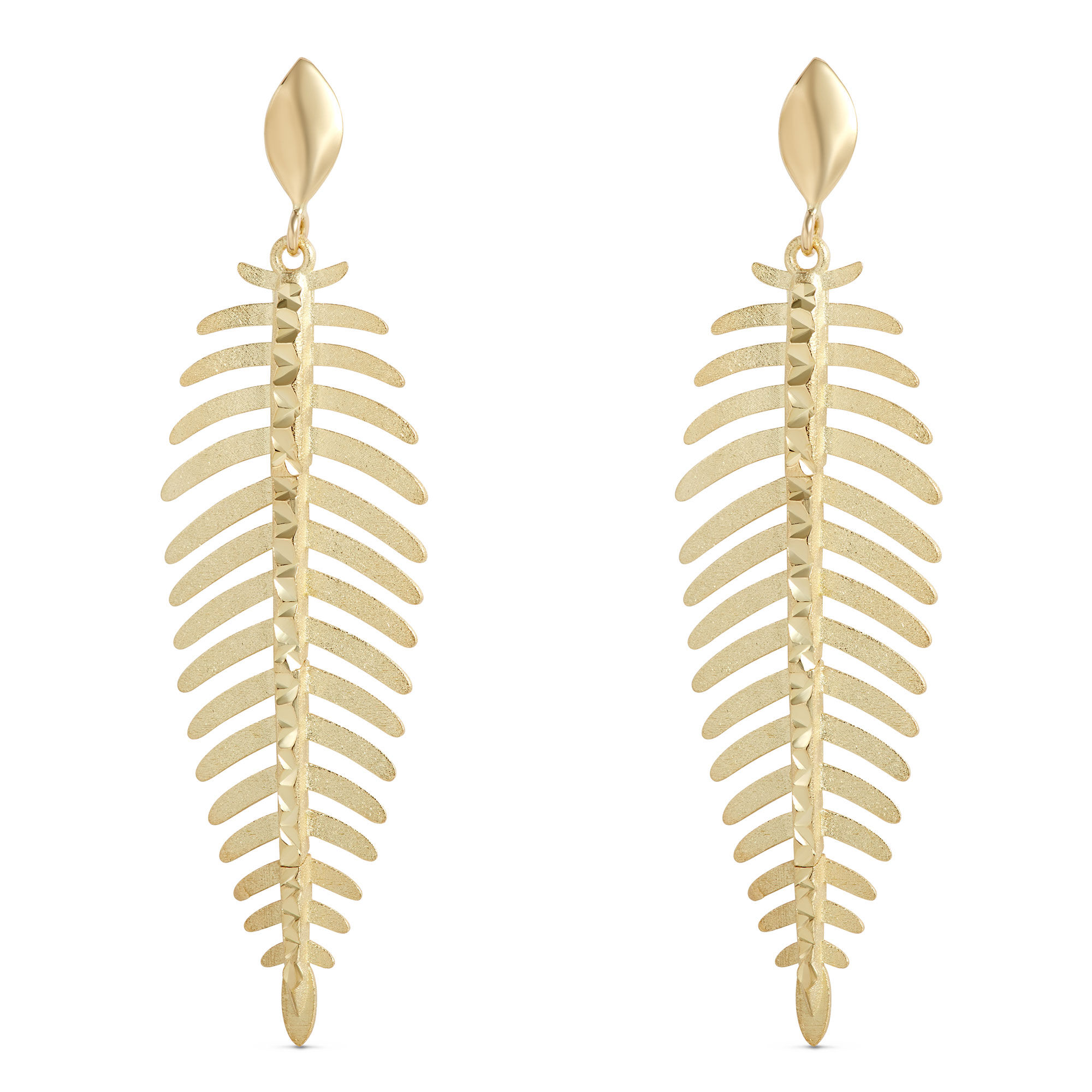 Toscano Ribbed Leaf Earrings, 14K Yellow Gold
