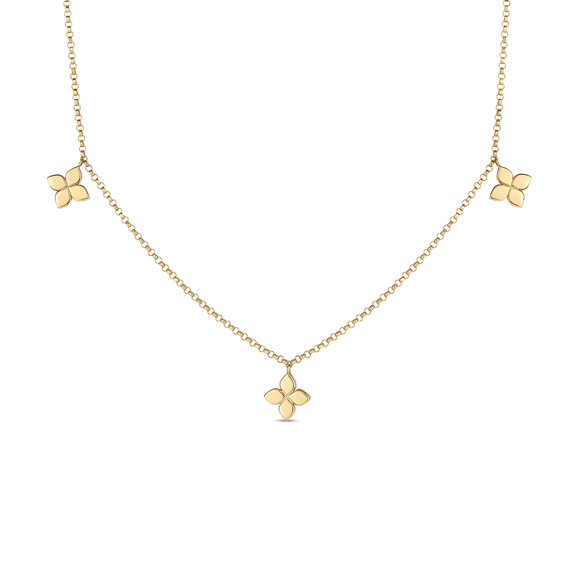 Robert Coin 18k Yellow Gold Love by The Inch Diamond & Polished Small Flower Station Necklace
