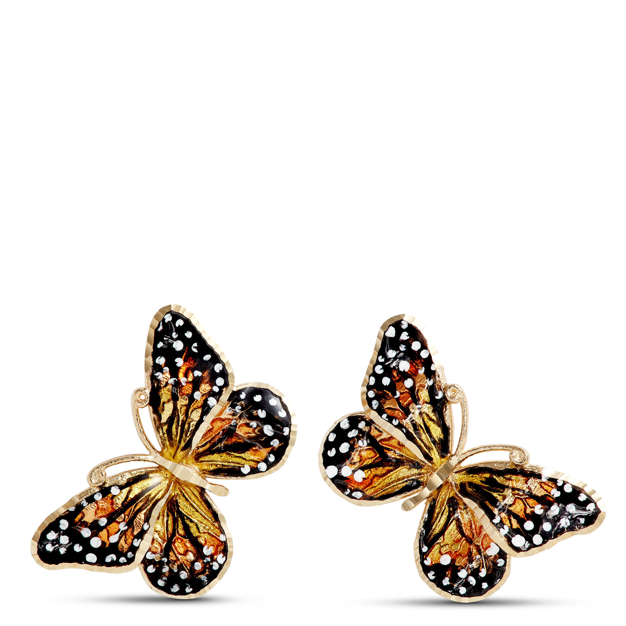 Toscano Monarch Butterfly Enamel Earrings 14K Yellow Gold