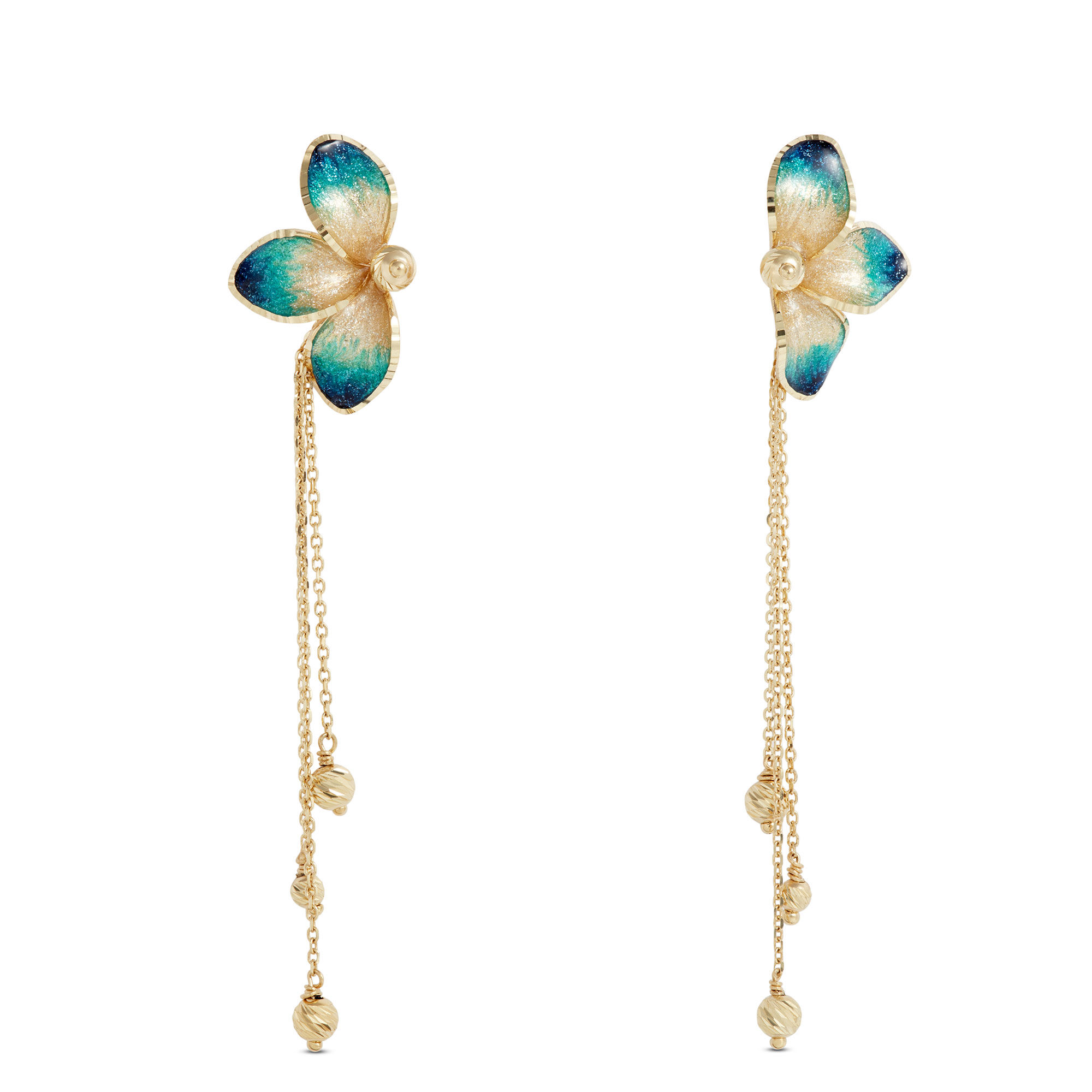 Toscano Three-Petal Floral Earrings, 14K Yellow Gold