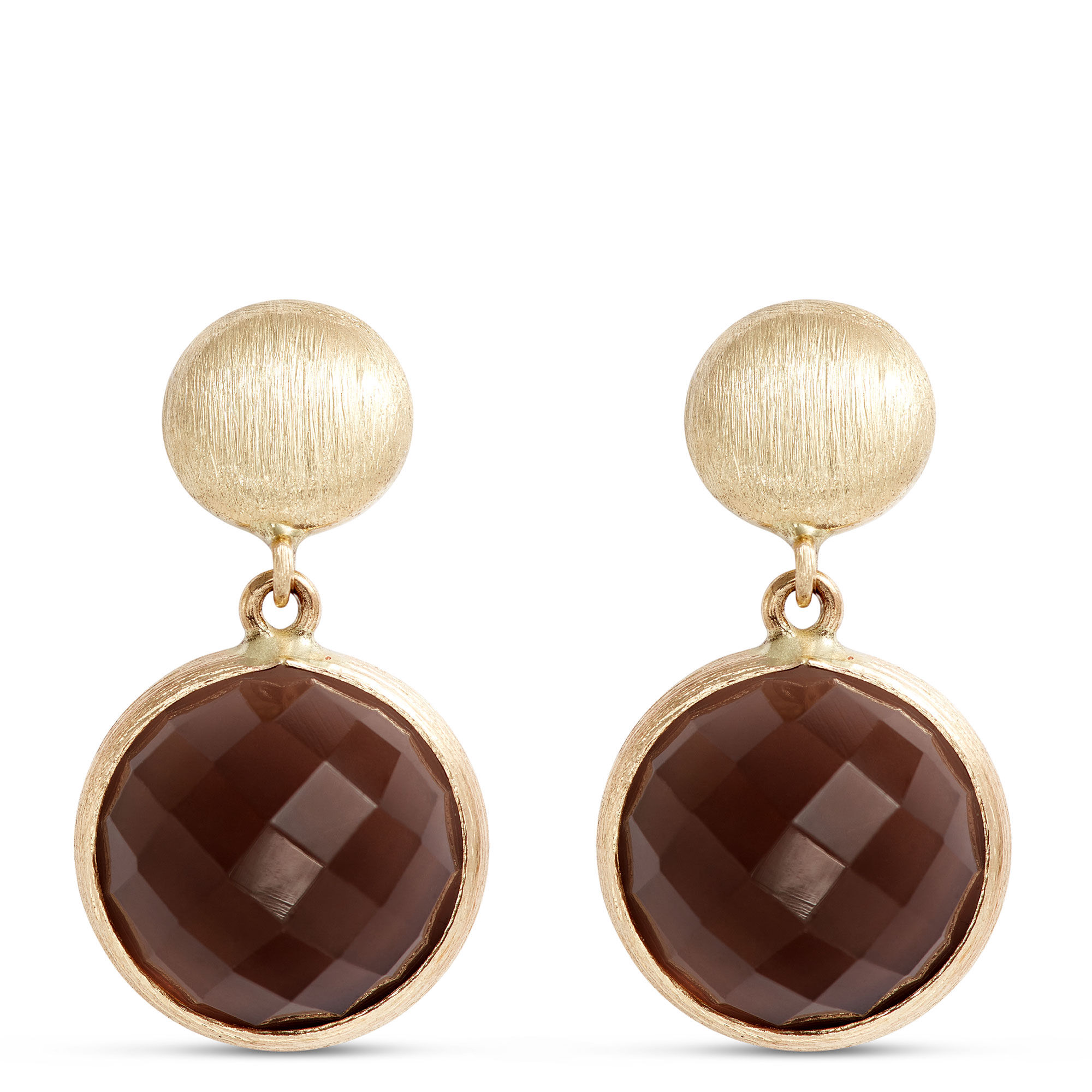 Toscano Round Smoky Quartz Drop Earrings, 14K Yellow Gold