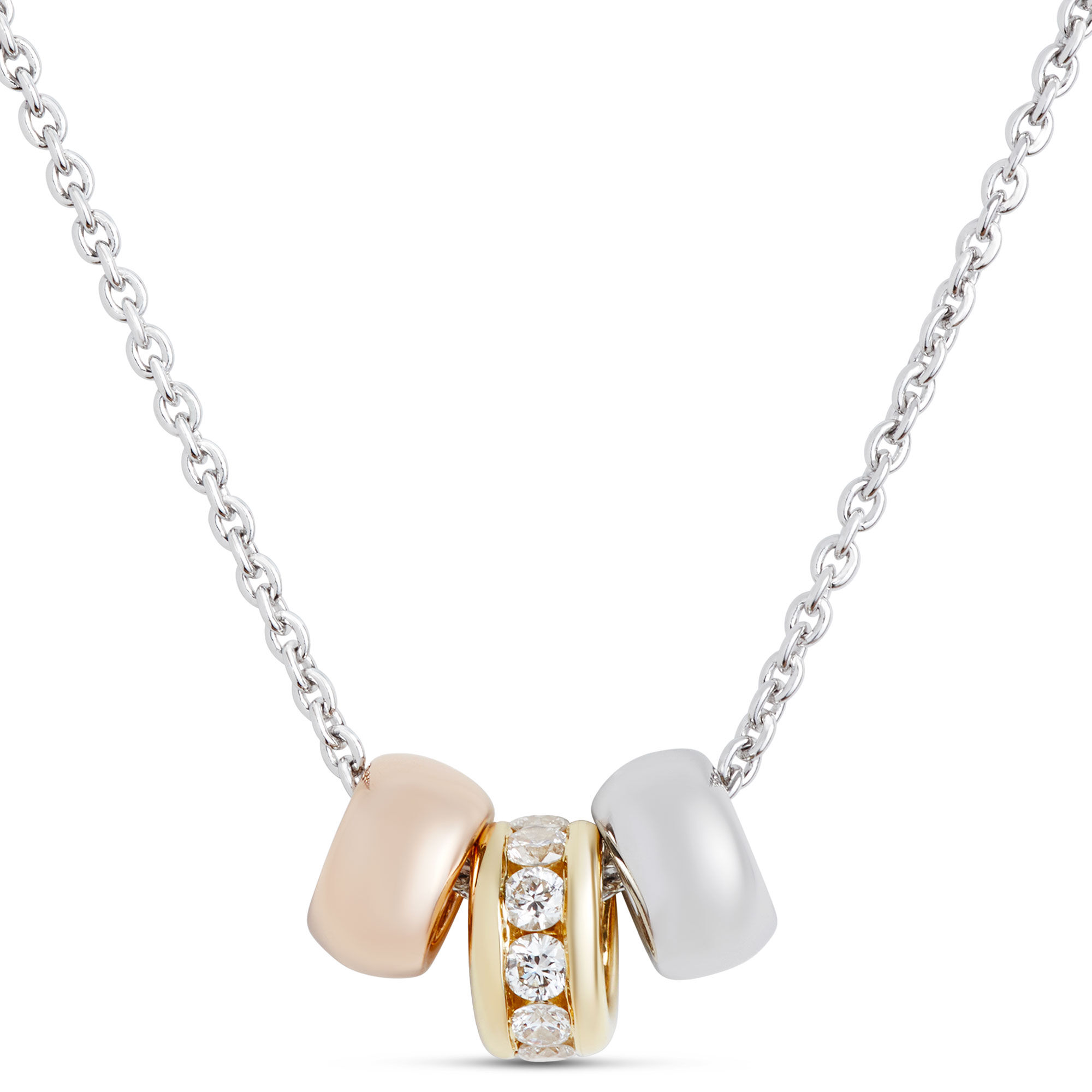 Tri-Tone Hoops Necklace, 14K Gold