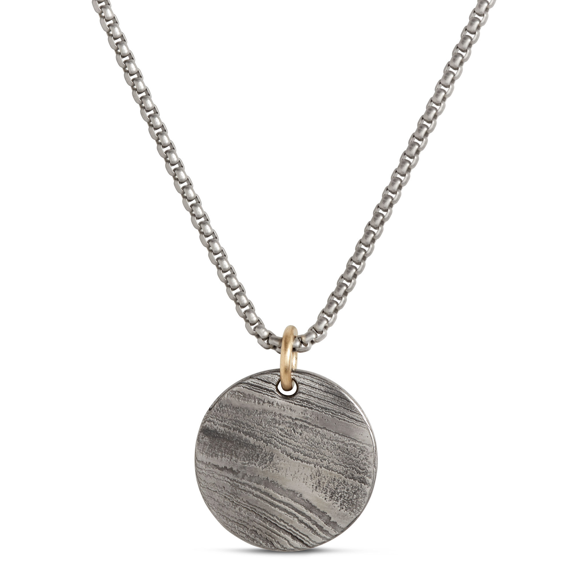 Wood Grain Medallion Necklace, Damascus Steel